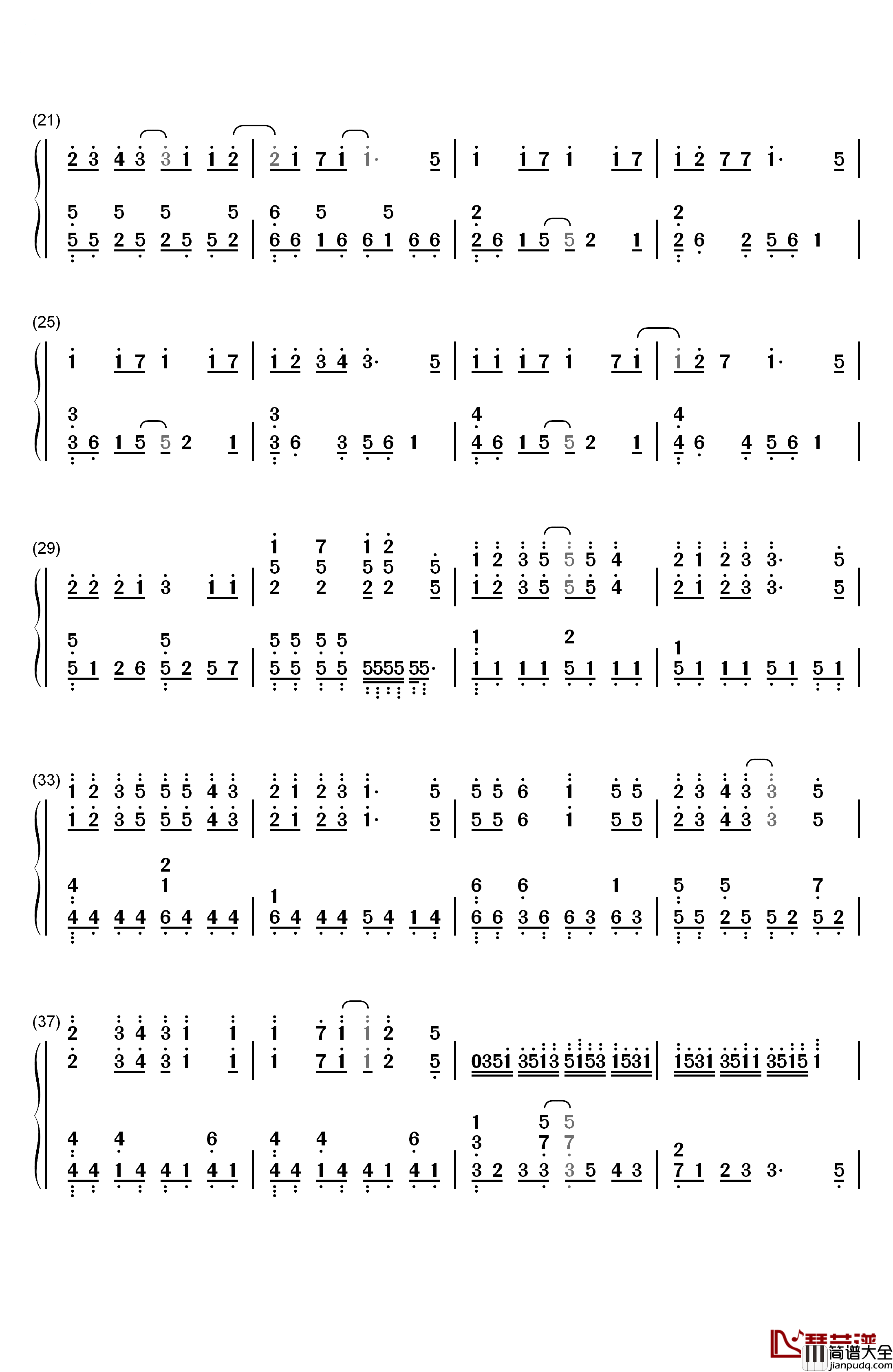 GO钢琴简谱_数字双手_BUMP_OF_CHICKEN