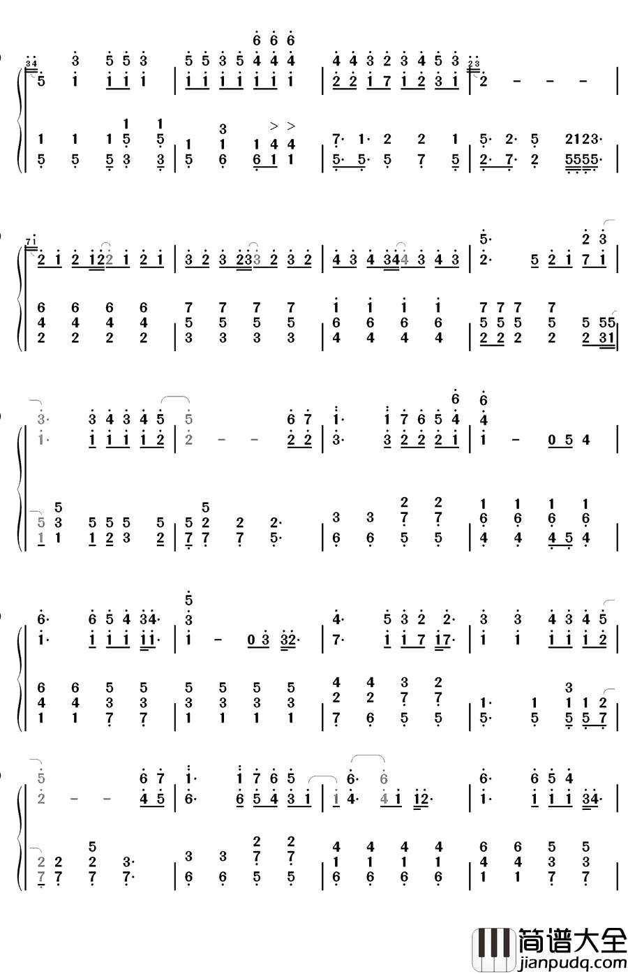 因你而在钢琴简谱_数字双手_林俊杰