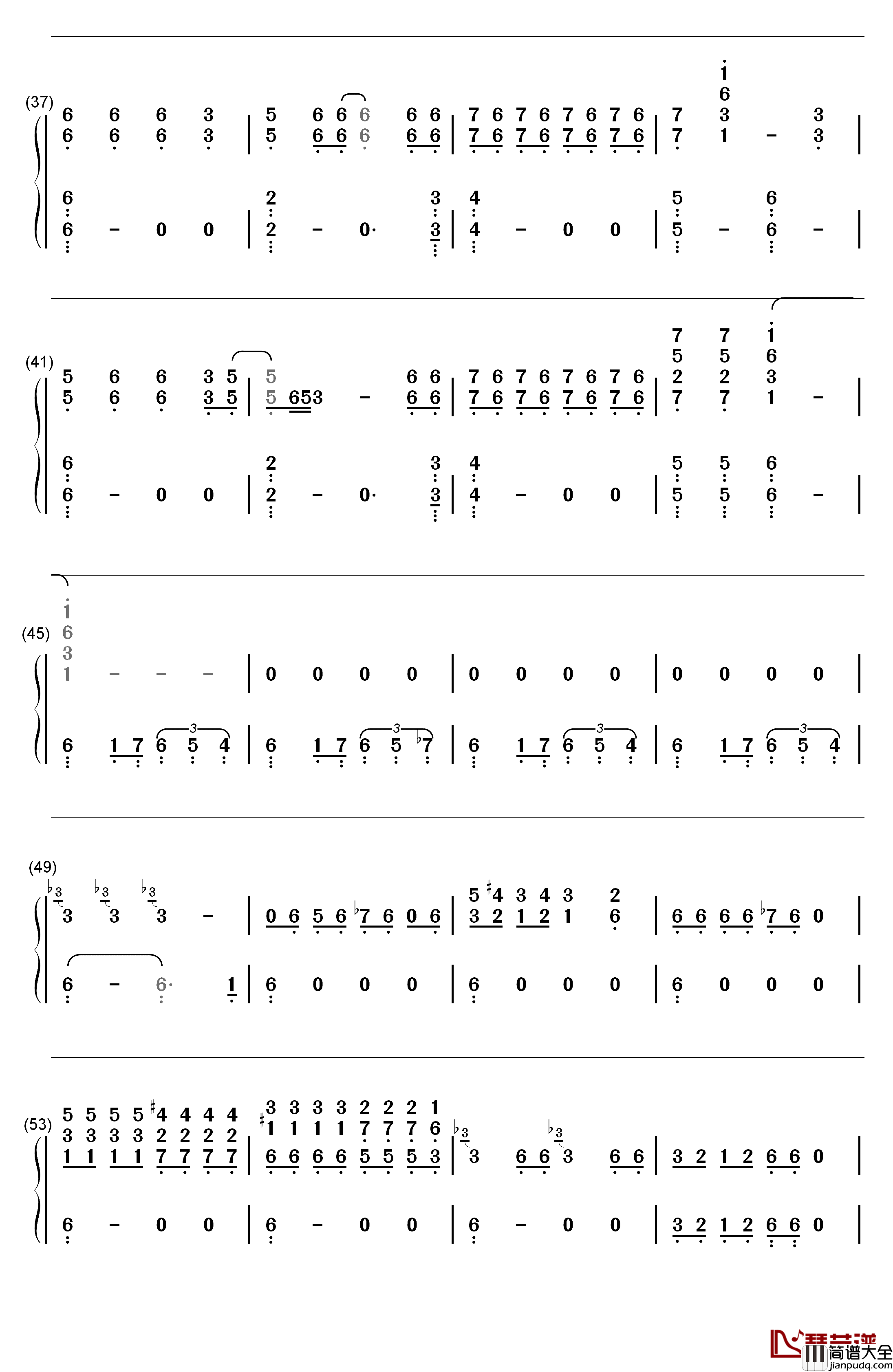 wolf（狼与美女）钢琴简谱_数字双手_EXO