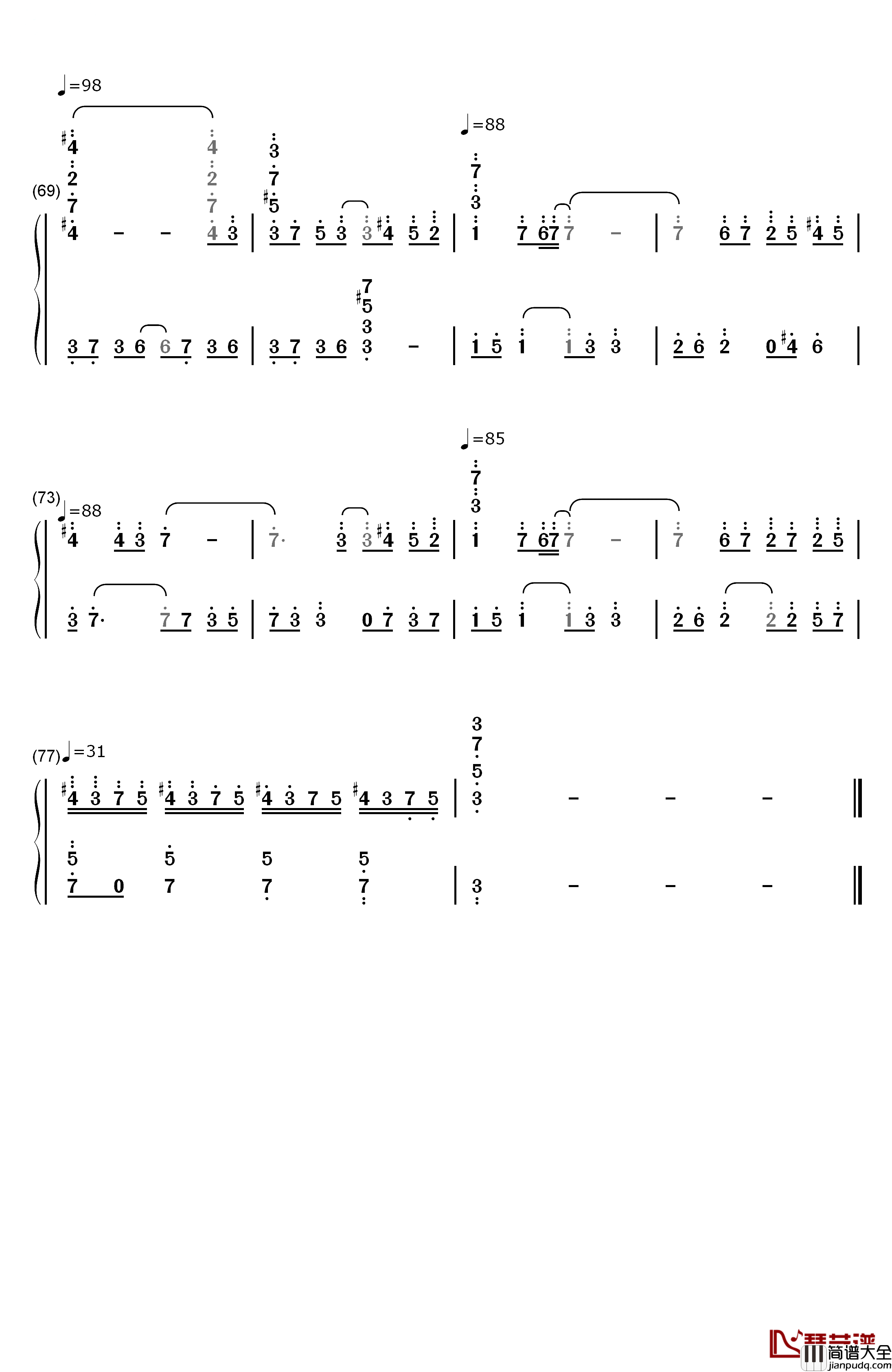 羽根钢琴简谱_数字双手_折户伸治