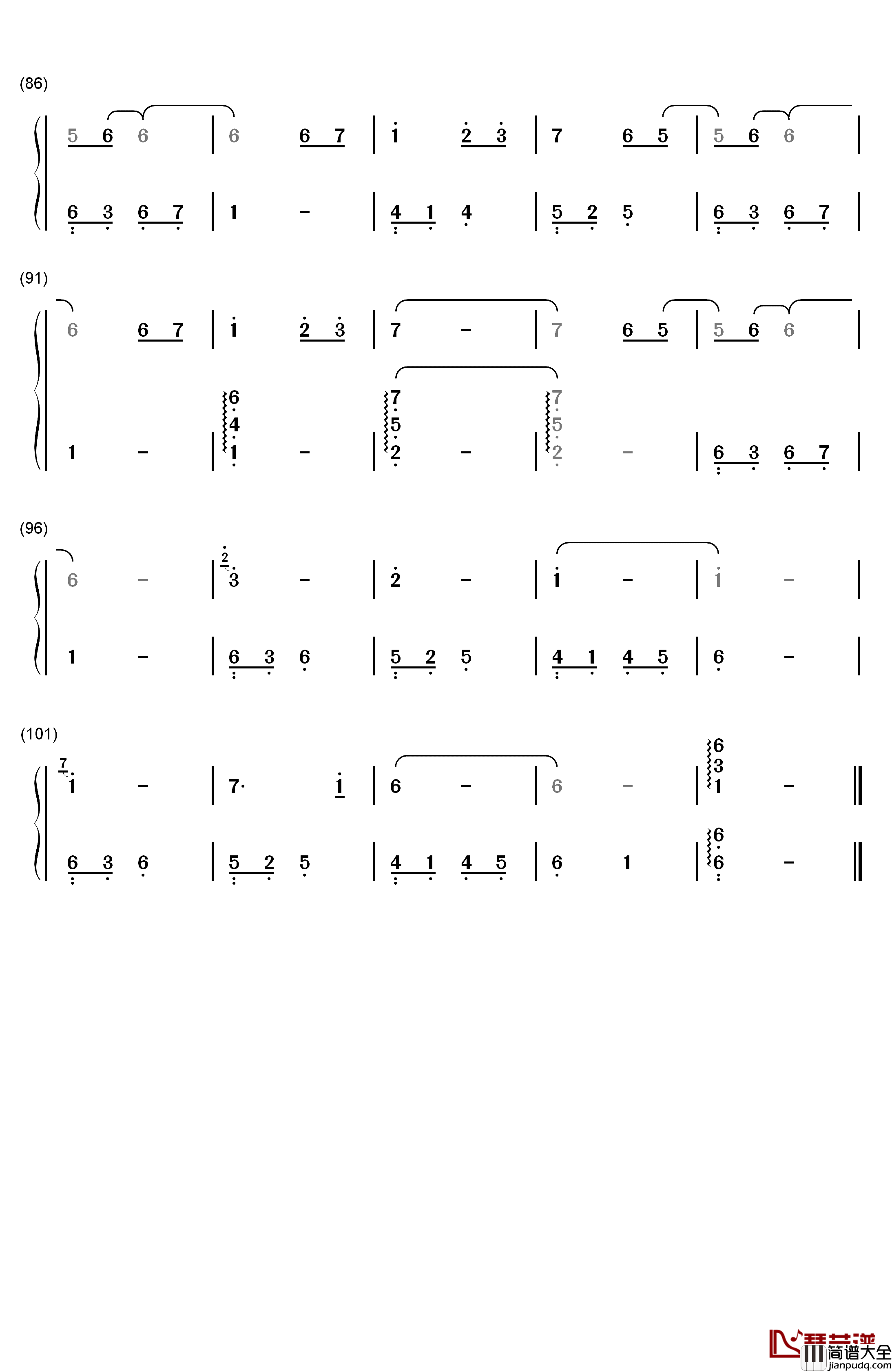 恋人心钢琴简谱_数字双手_魏新雨