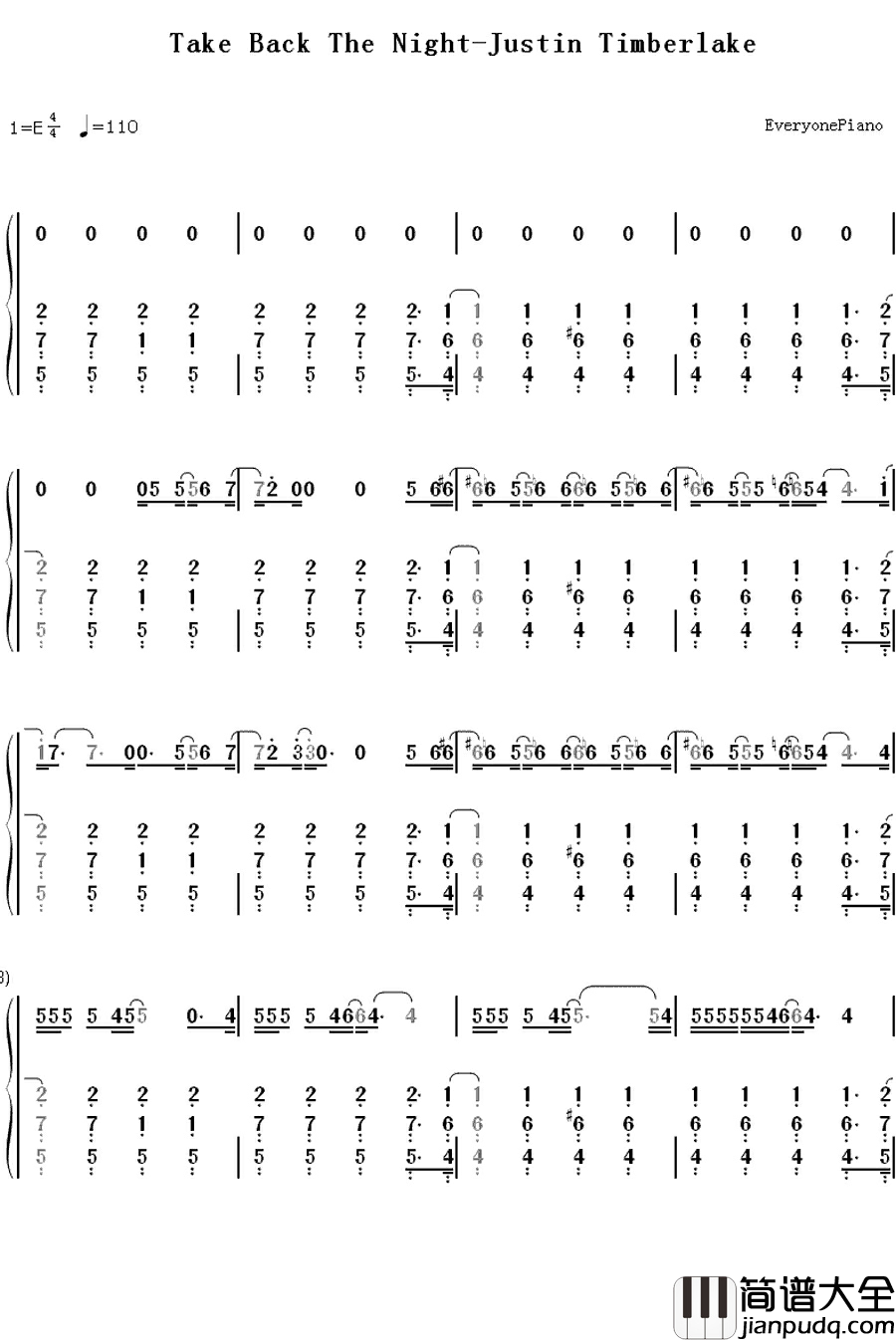 Take_Back_The_Night钢琴简谱_数字双手_Justin_Timberlake