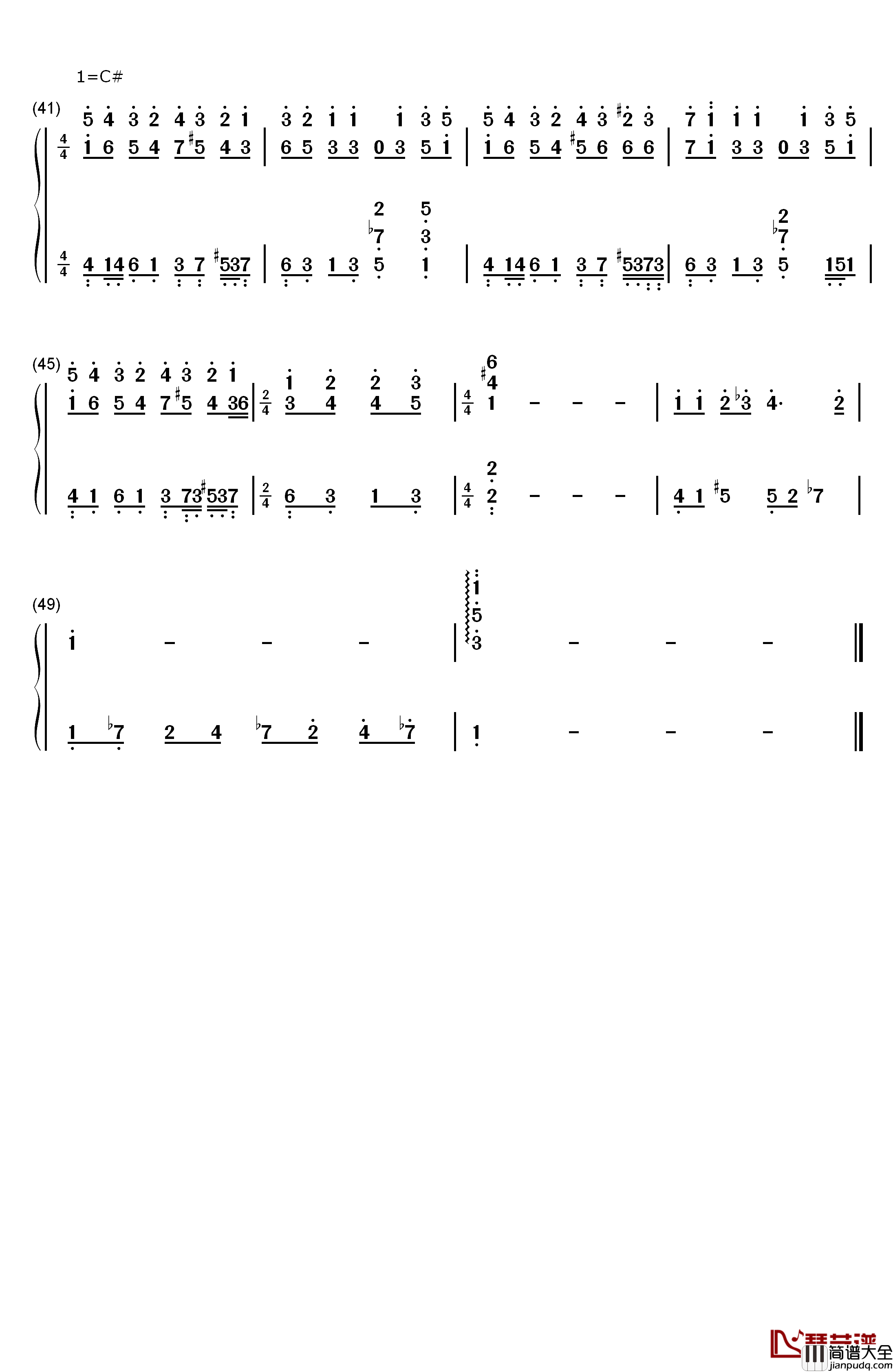 老伴钢琴简谱_数字双手_李荣浩