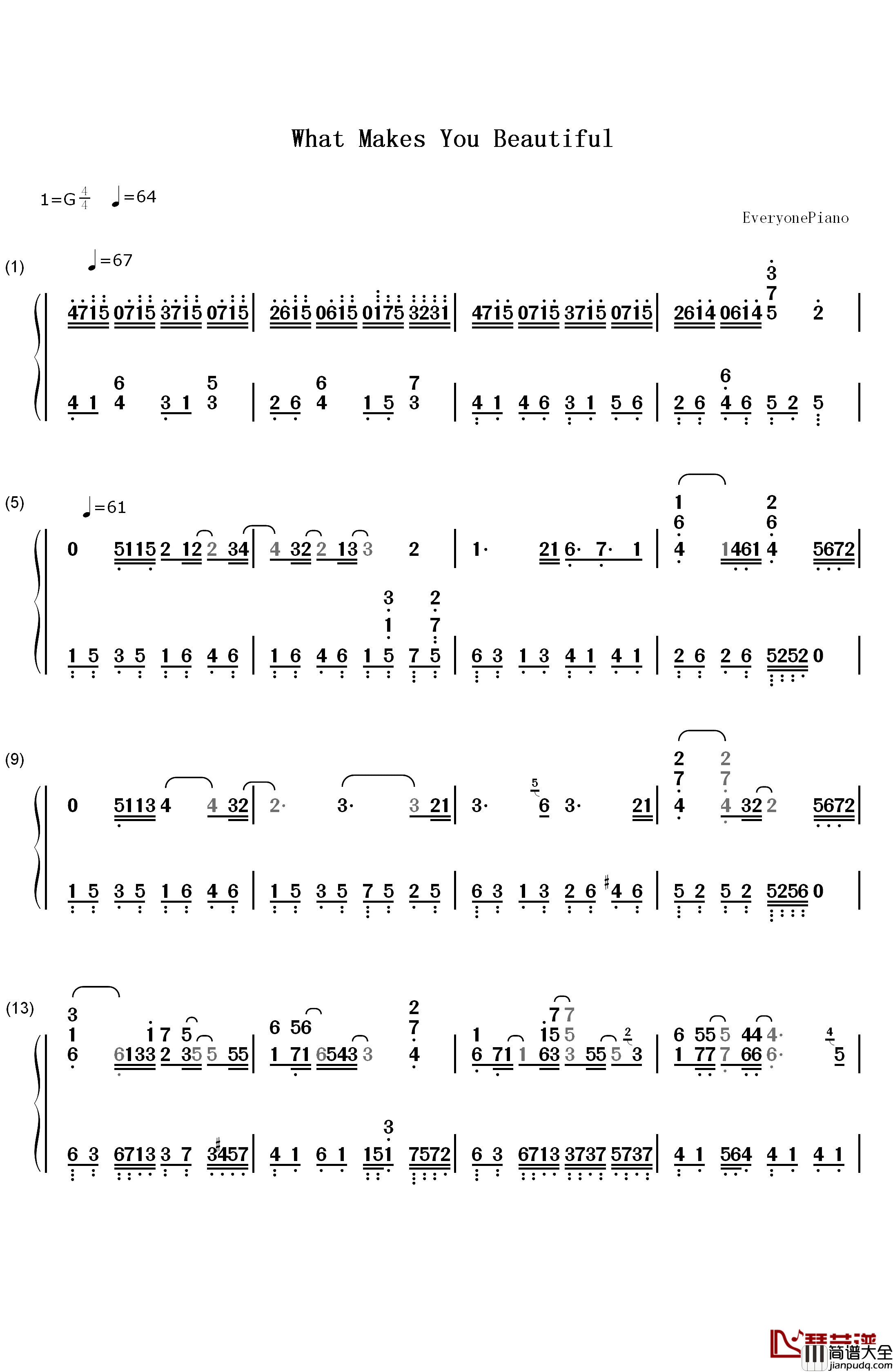 What_Makes_You_Beautiful钢琴简谱_数字双手_未知