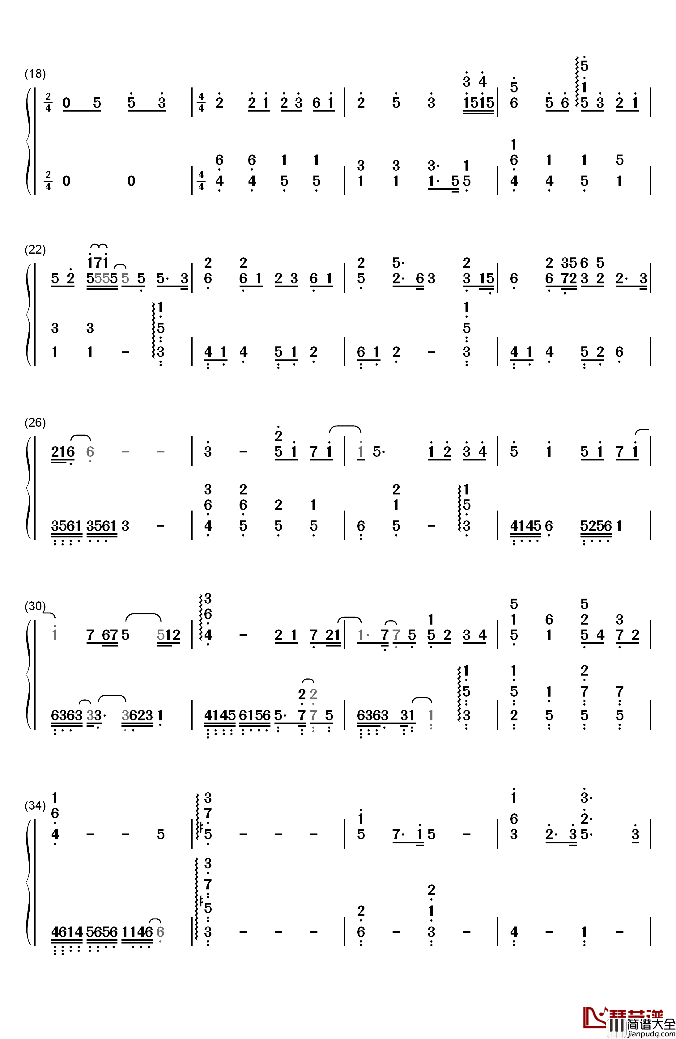 Aesthetic钢琴简谱_数字双手_关山蓝果
