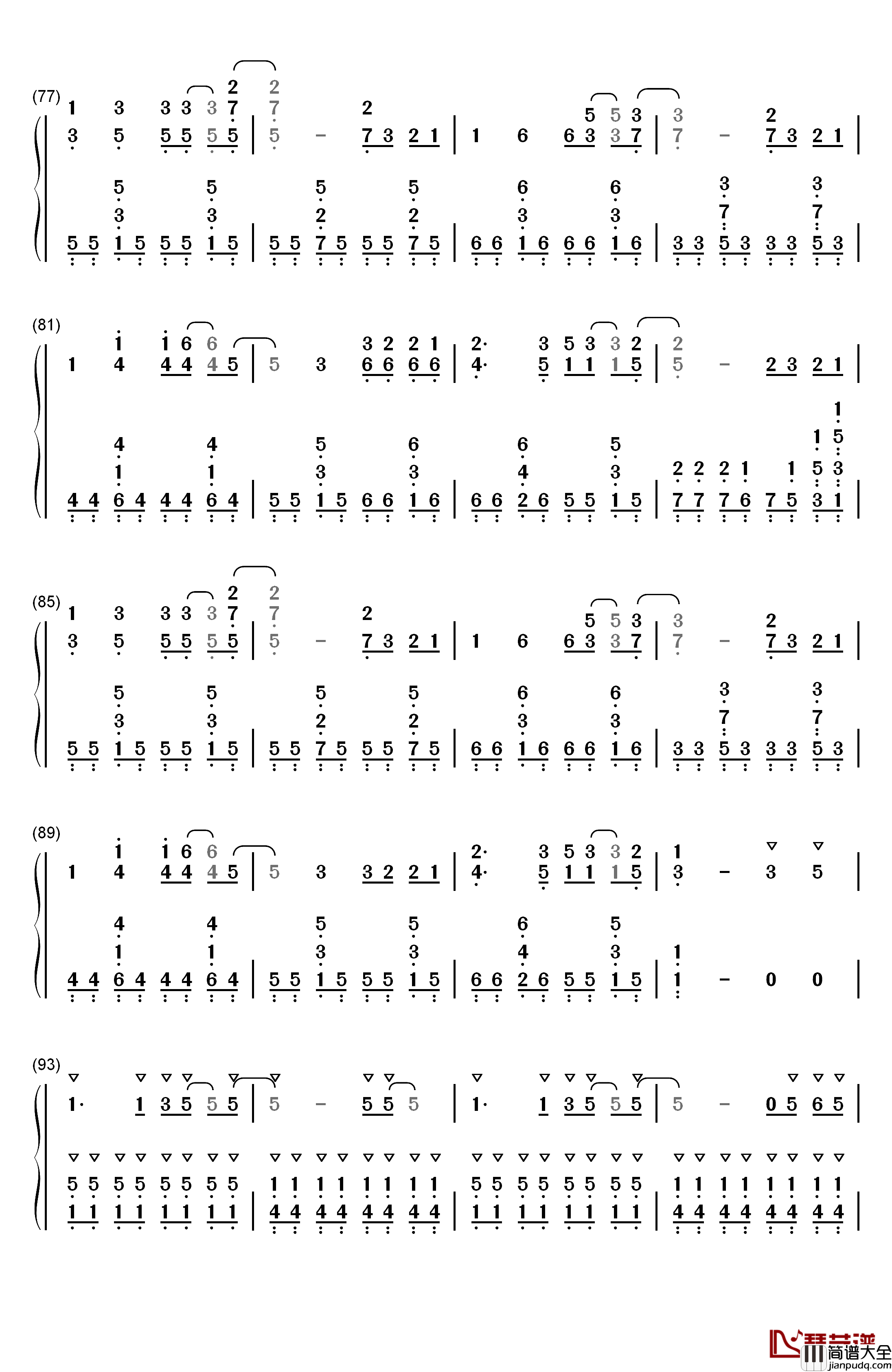 奔跑钢琴简谱_数字双手_羽泉