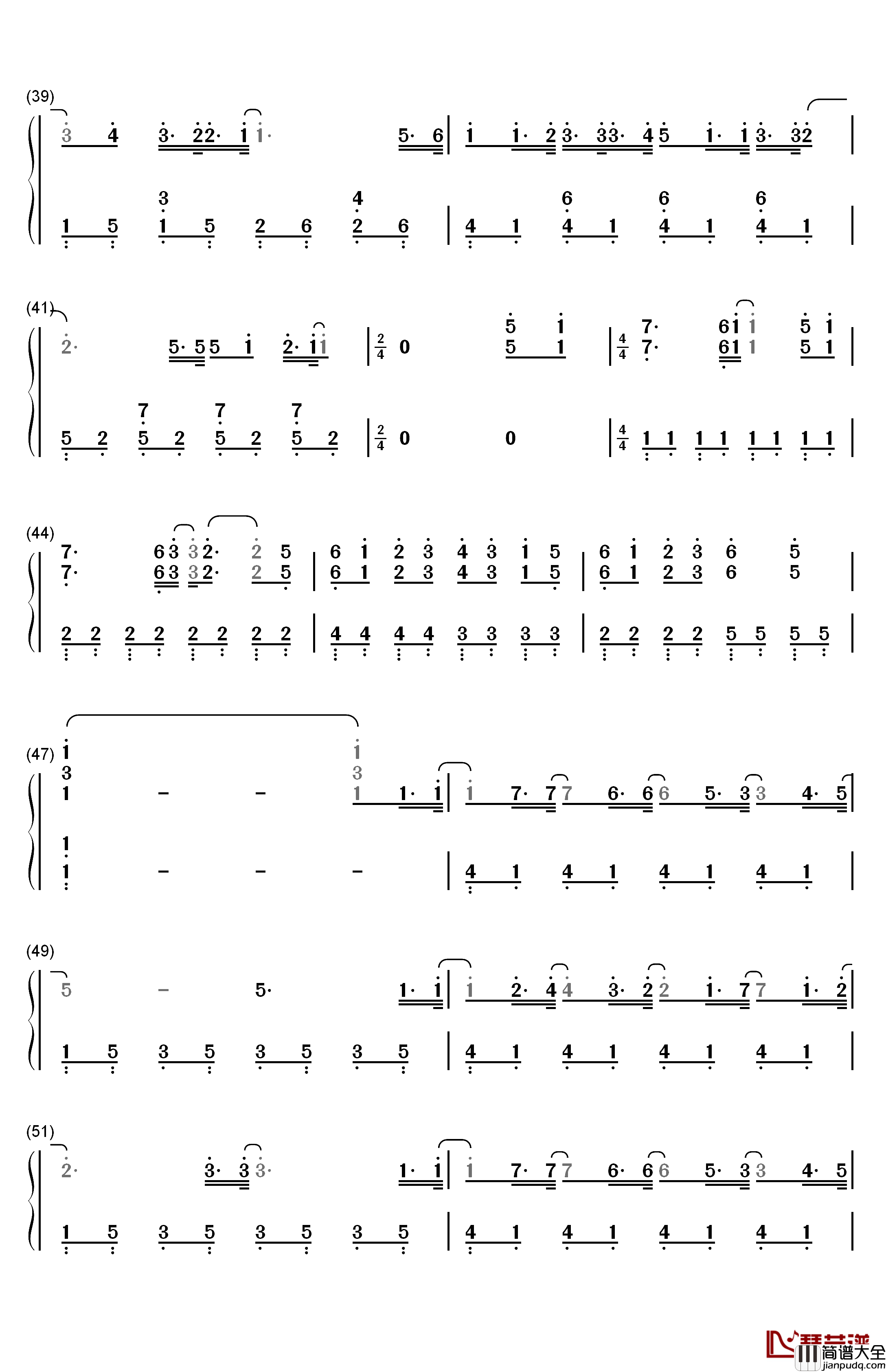 クリスマスソング钢琴简谱_数字双手_back_number