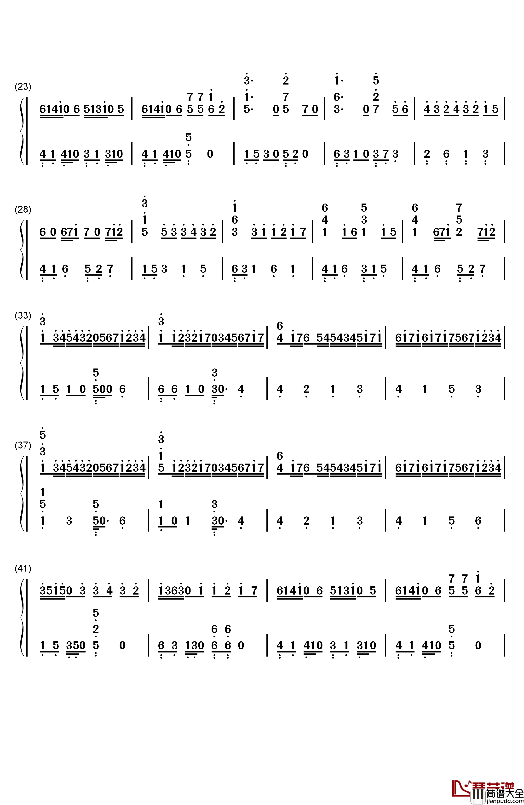 卡农钢琴简谱_数字双手_乔治温斯顿