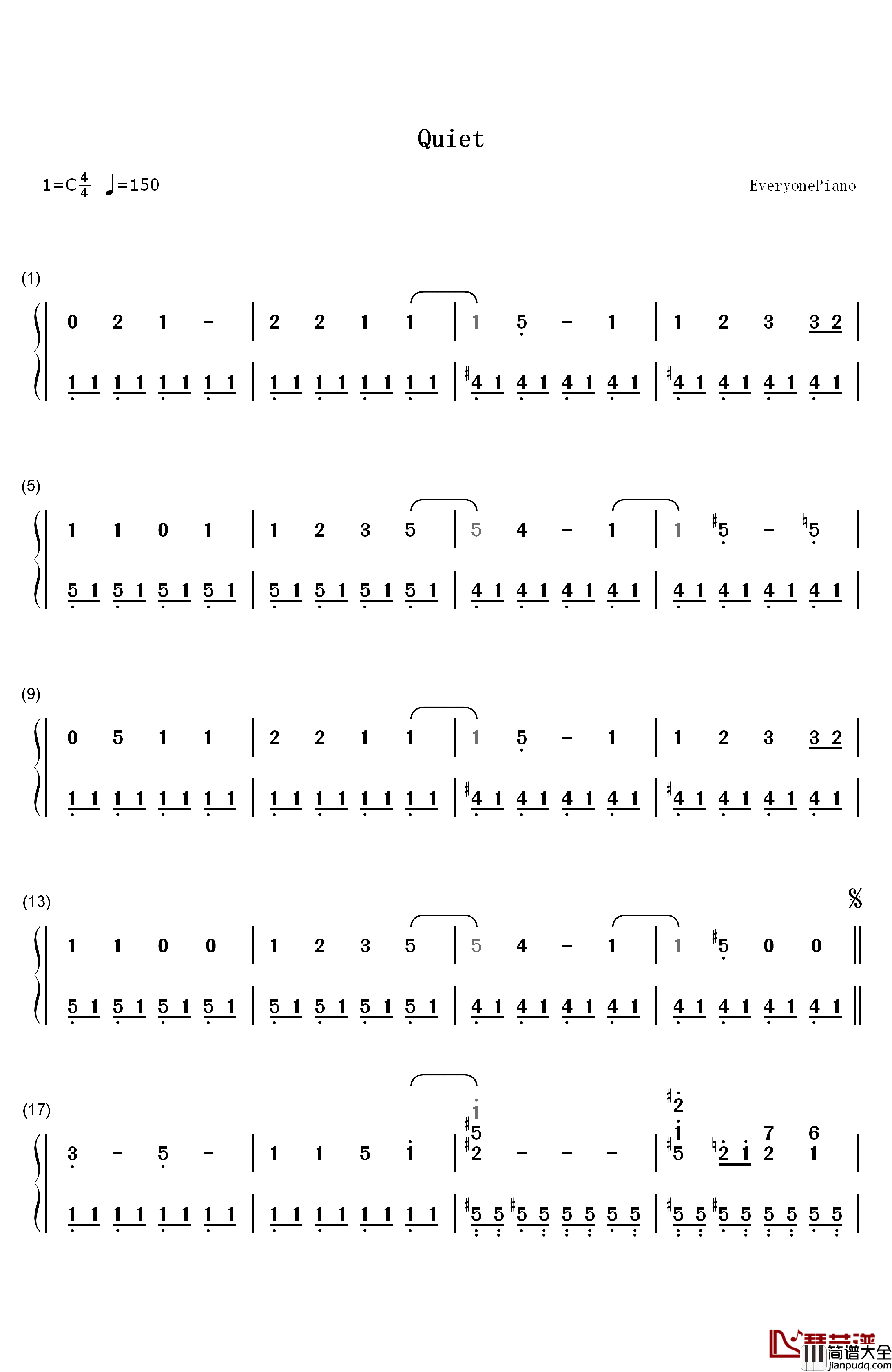 Quiet钢琴简谱_数字双手_Demi_Lovato