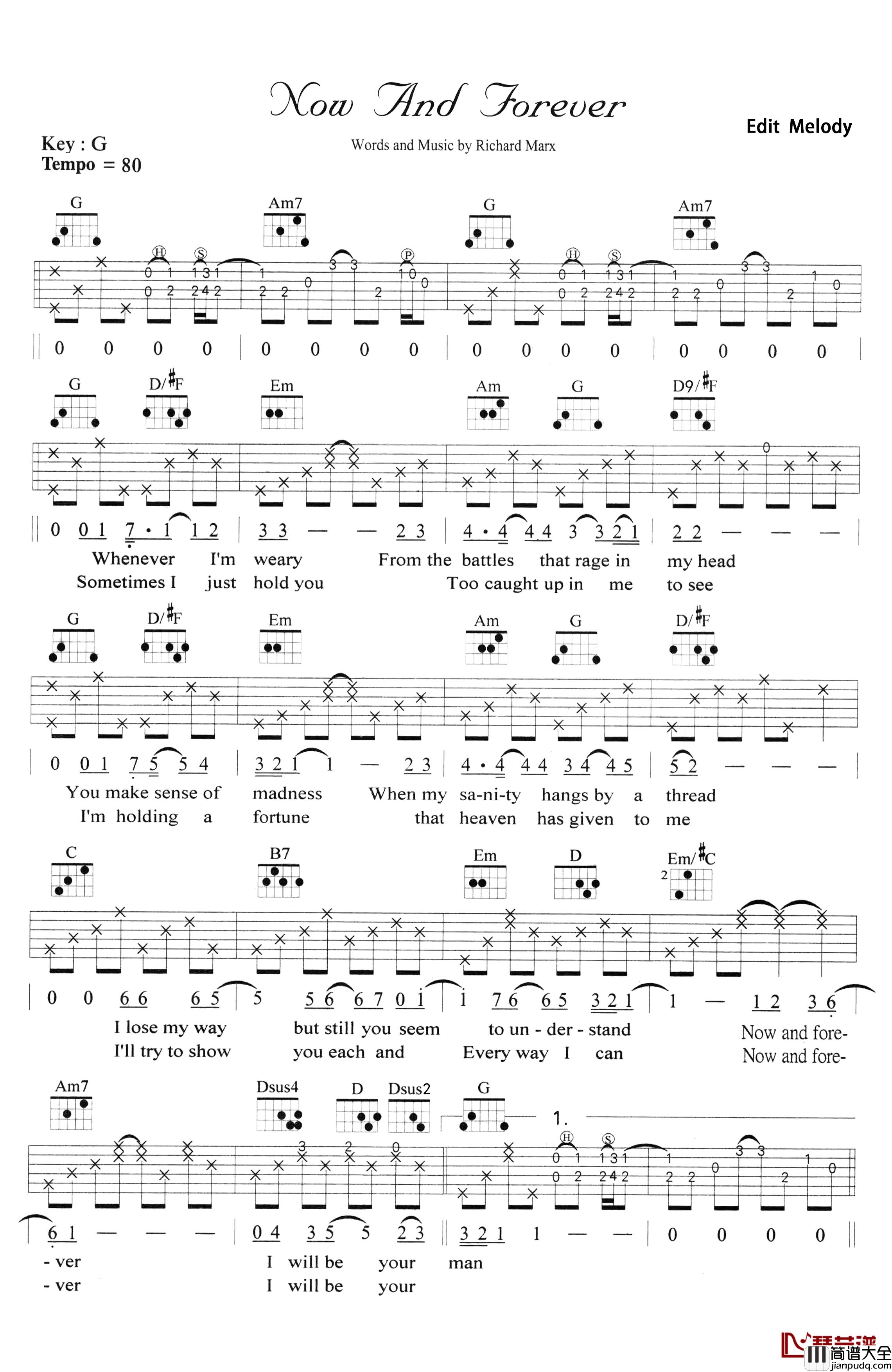 now_and_forever简谱_RichardMarx词/RichardMarx曲RichardMarx_