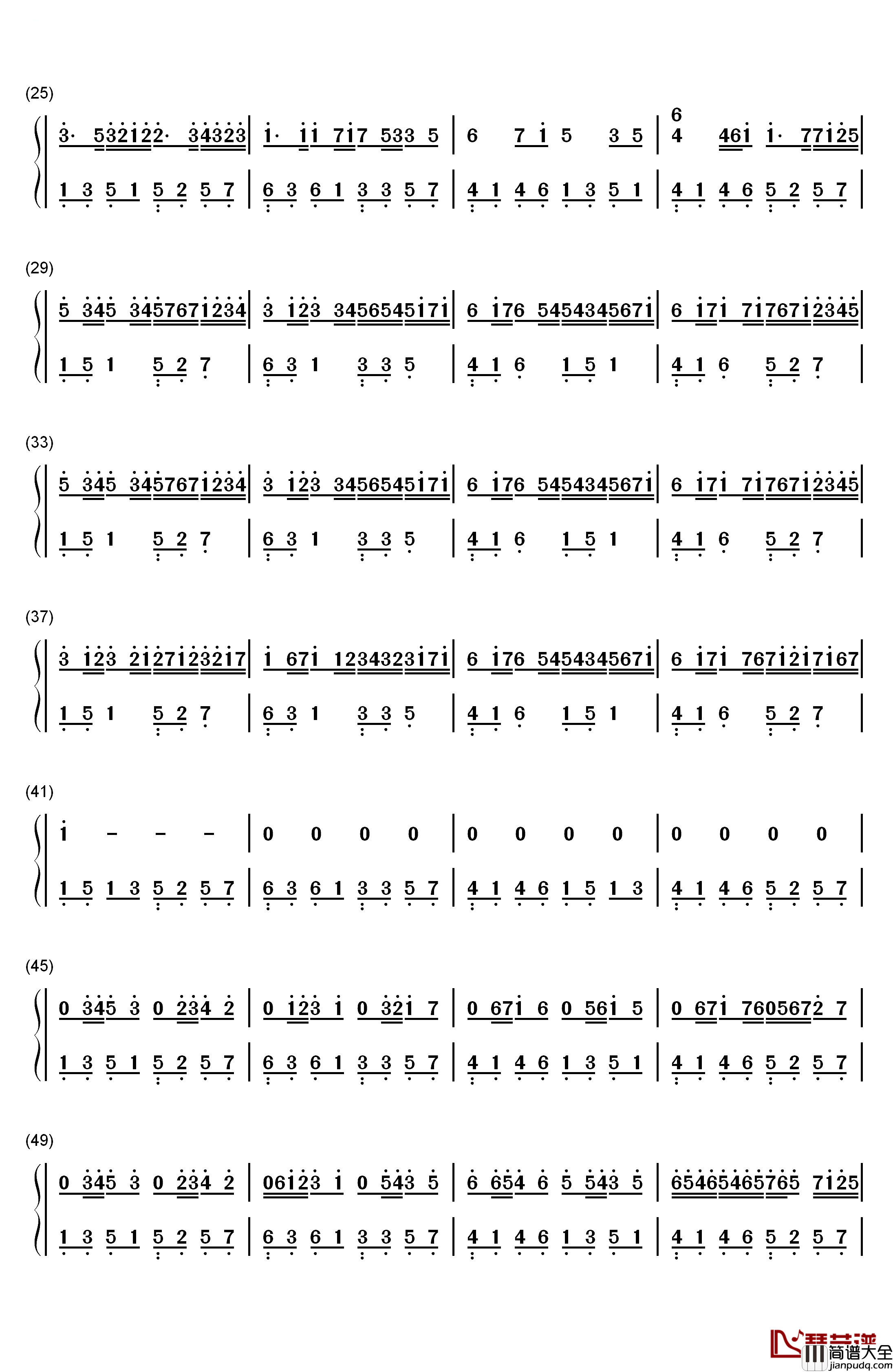 卡农钢琴简谱_数字双手_帕海贝尔
