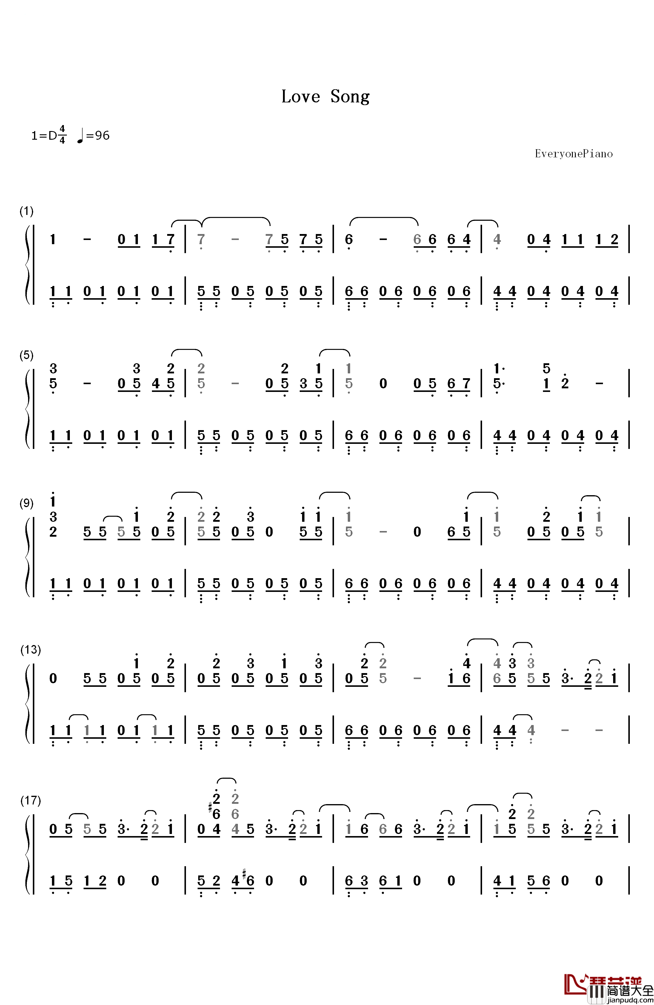 Love_Song_钢琴简谱_数字双手_BigBang