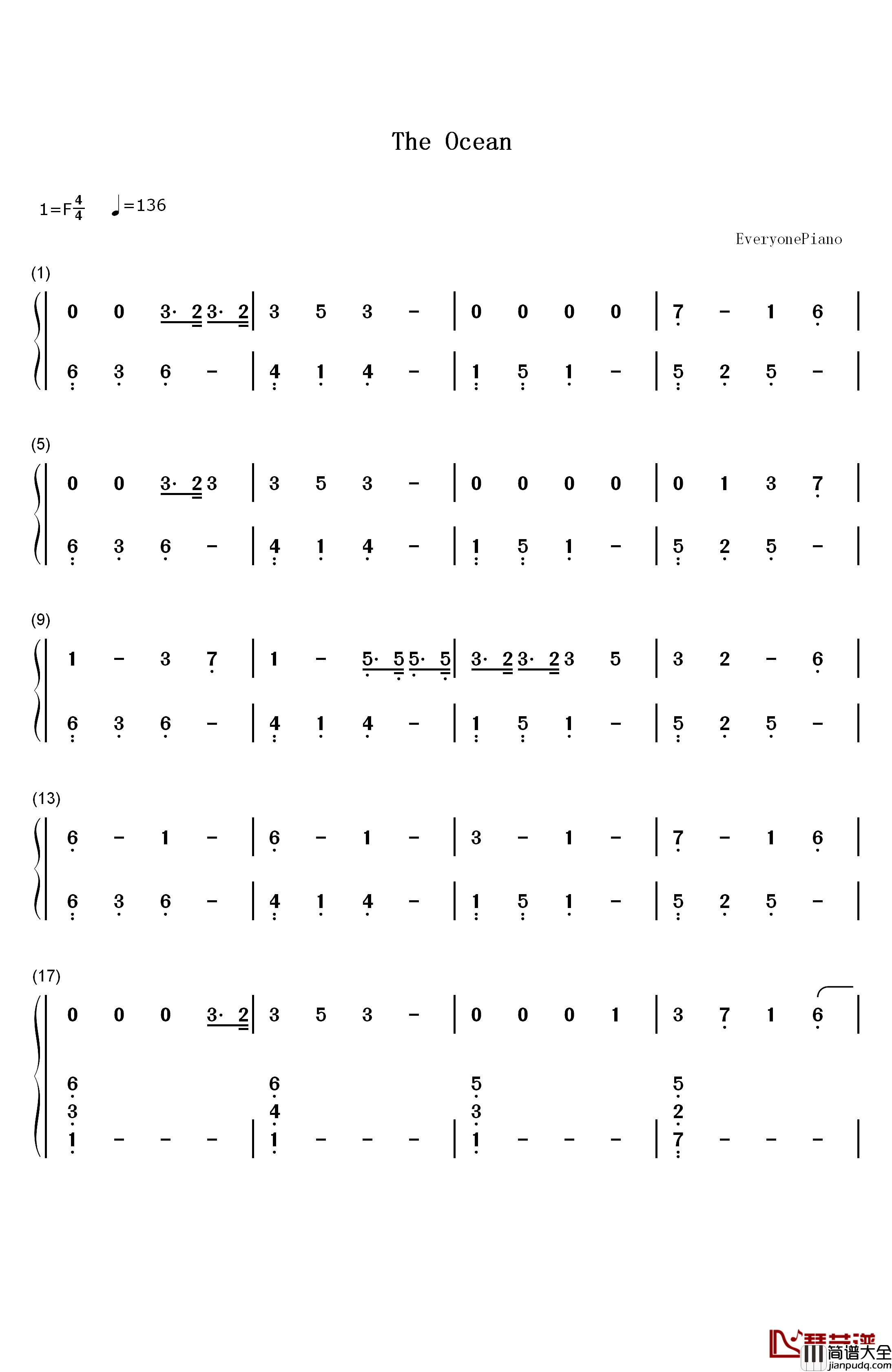 The_Ocean钢琴简谱_数字双手_Mike_Perry