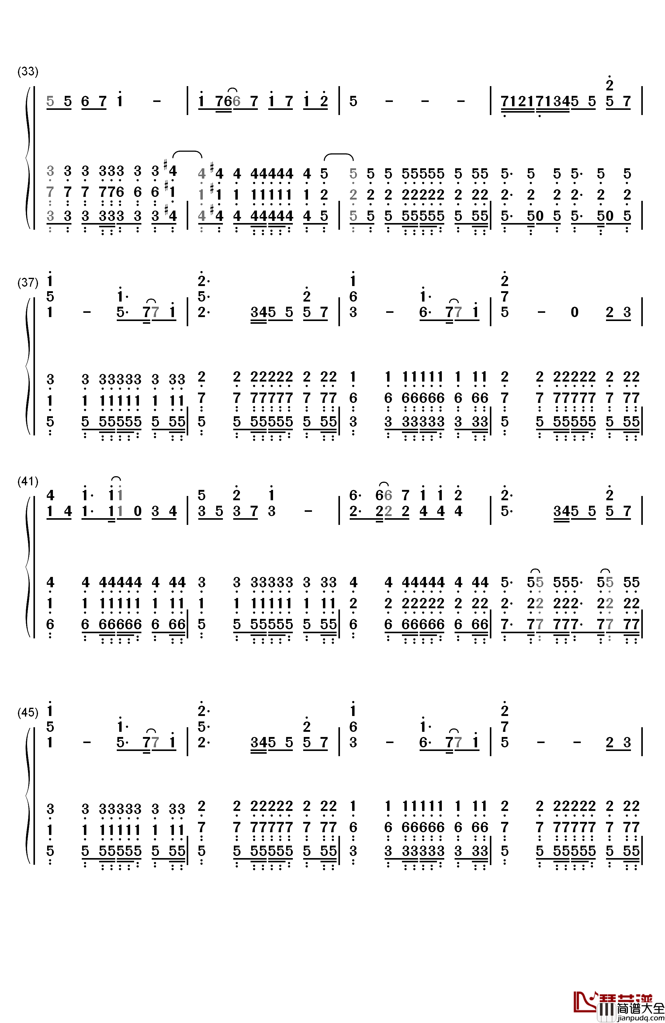 ごめんね、SUMMER钢琴简谱_数字双手_SKE48