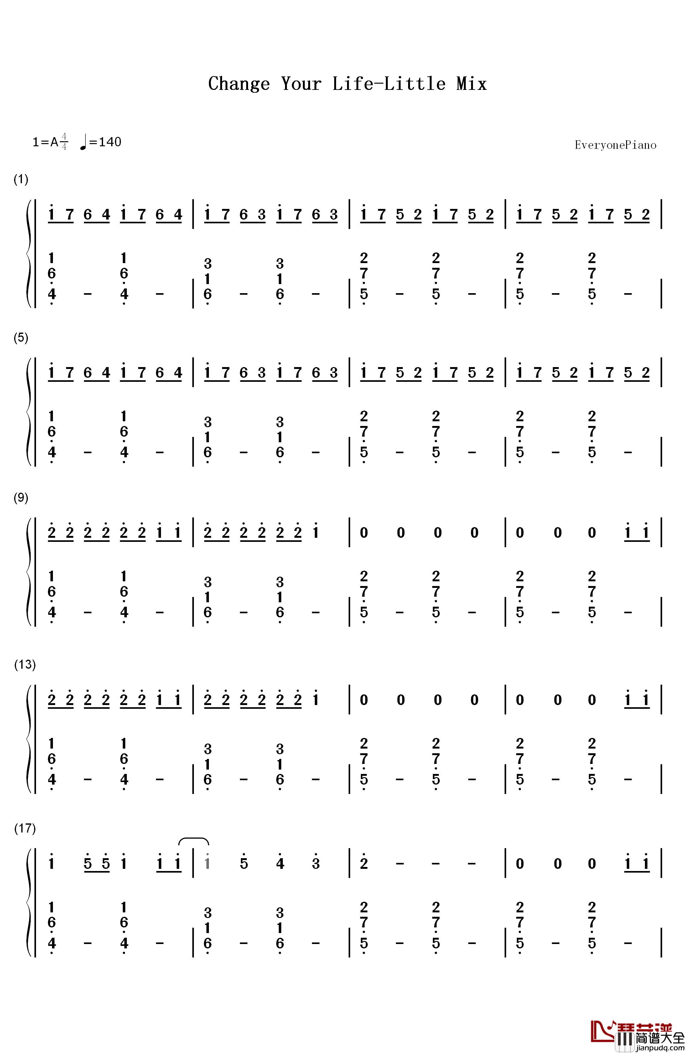 Change_Your_Life钢琴简谱_数字双手_Little_Mix