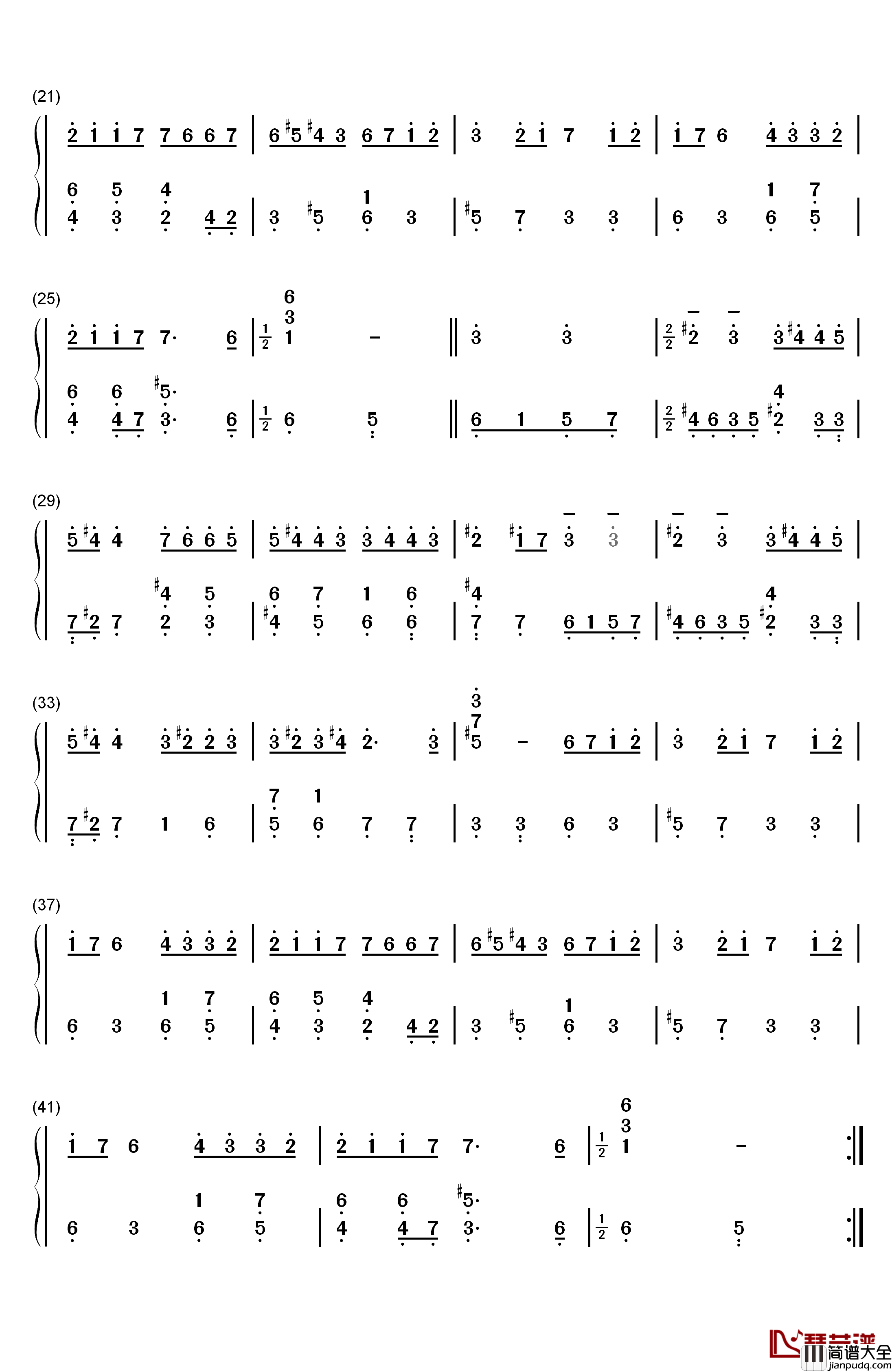 加伏特舞曲_15钢琴简谱_数字双手_巴赫