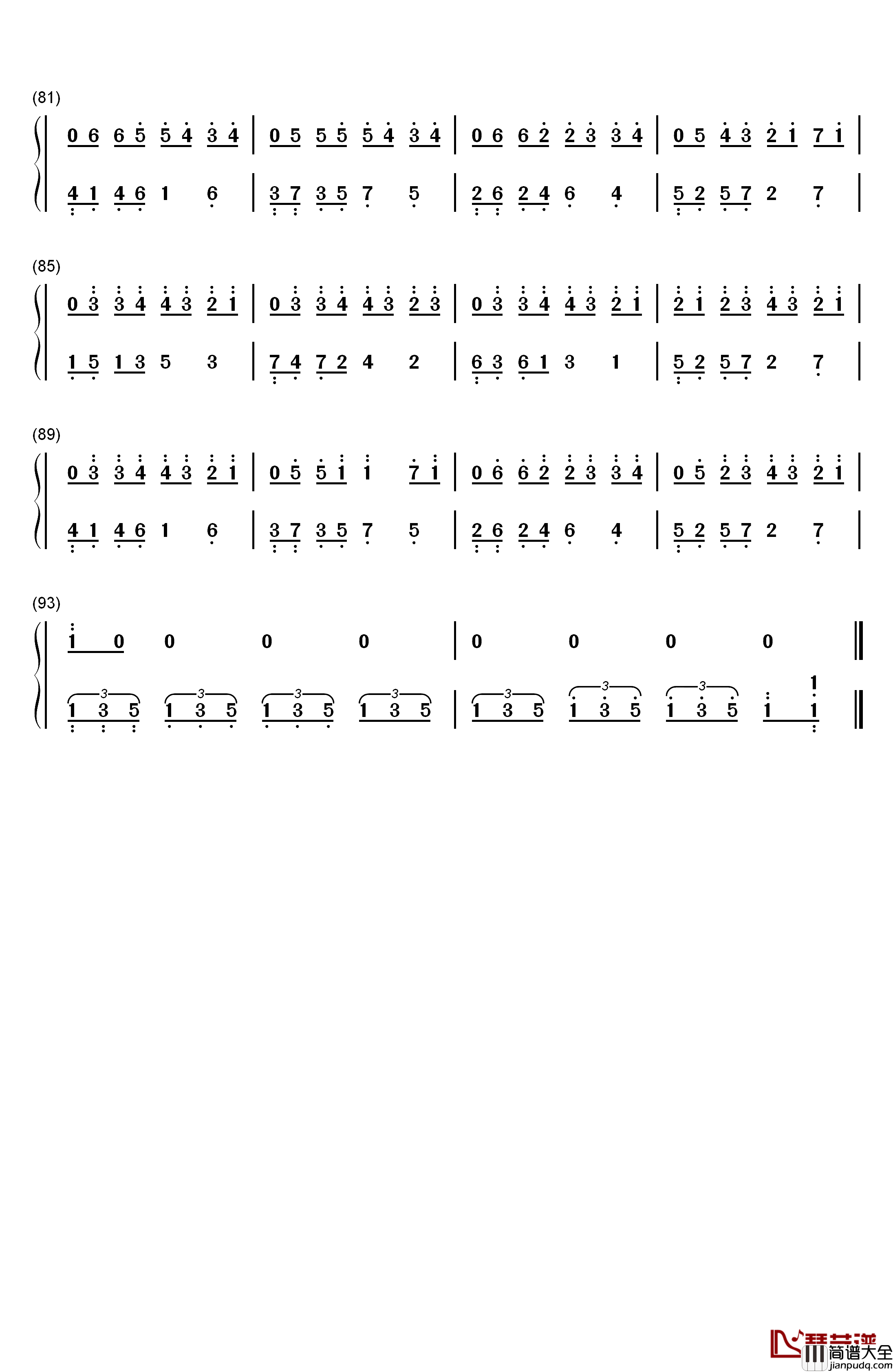 我以为钢琴简谱_数字双手_品冠