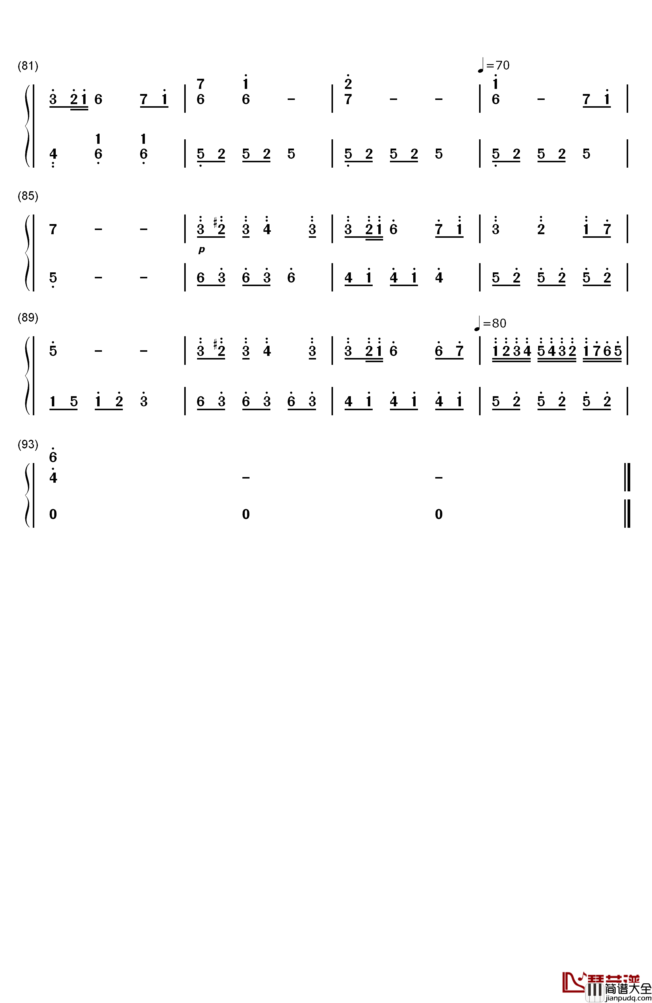 Wherever钢琴简谱_数字双手_Yulia