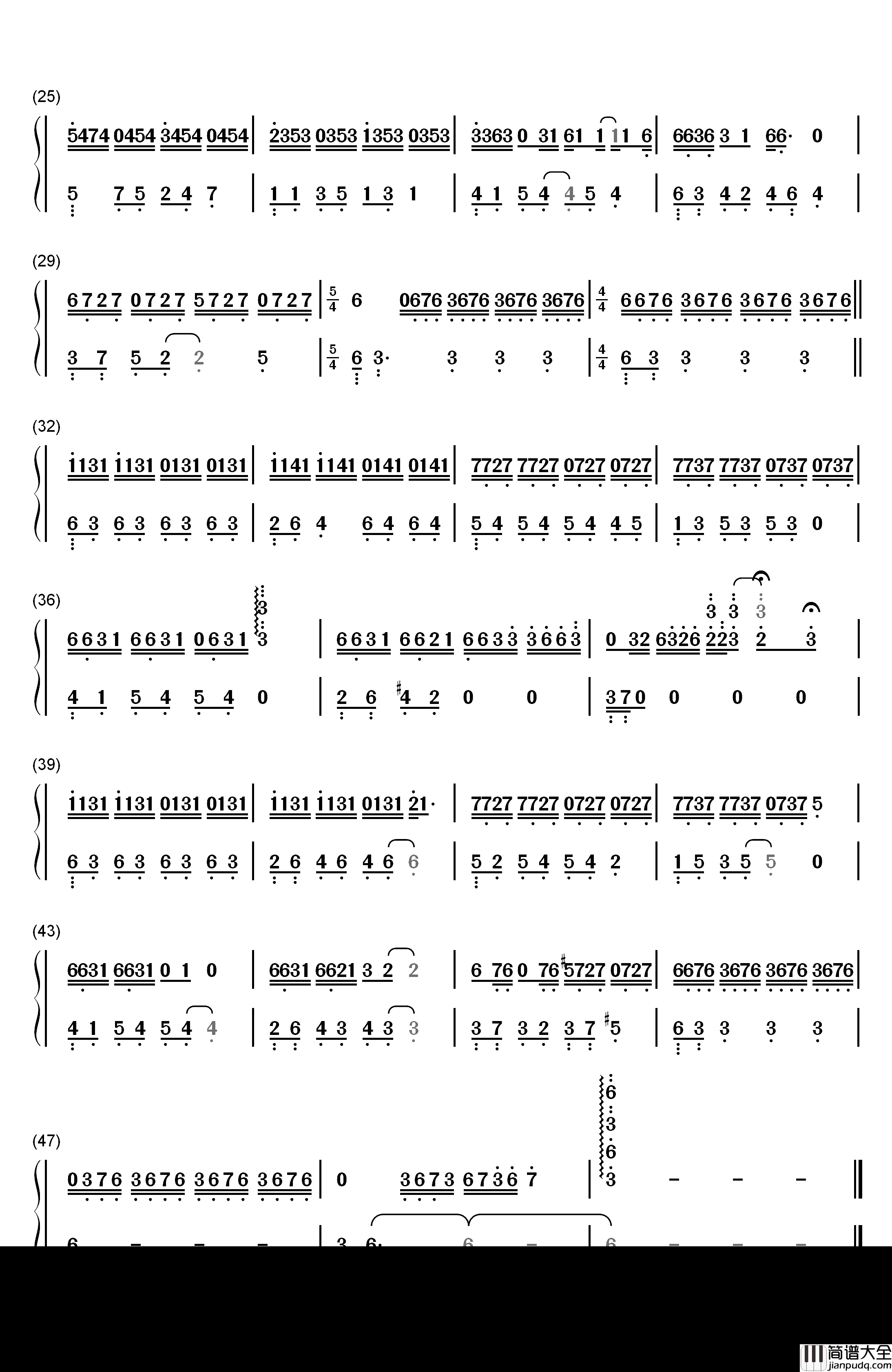 咪咪钢琴简谱_数字双手_林海