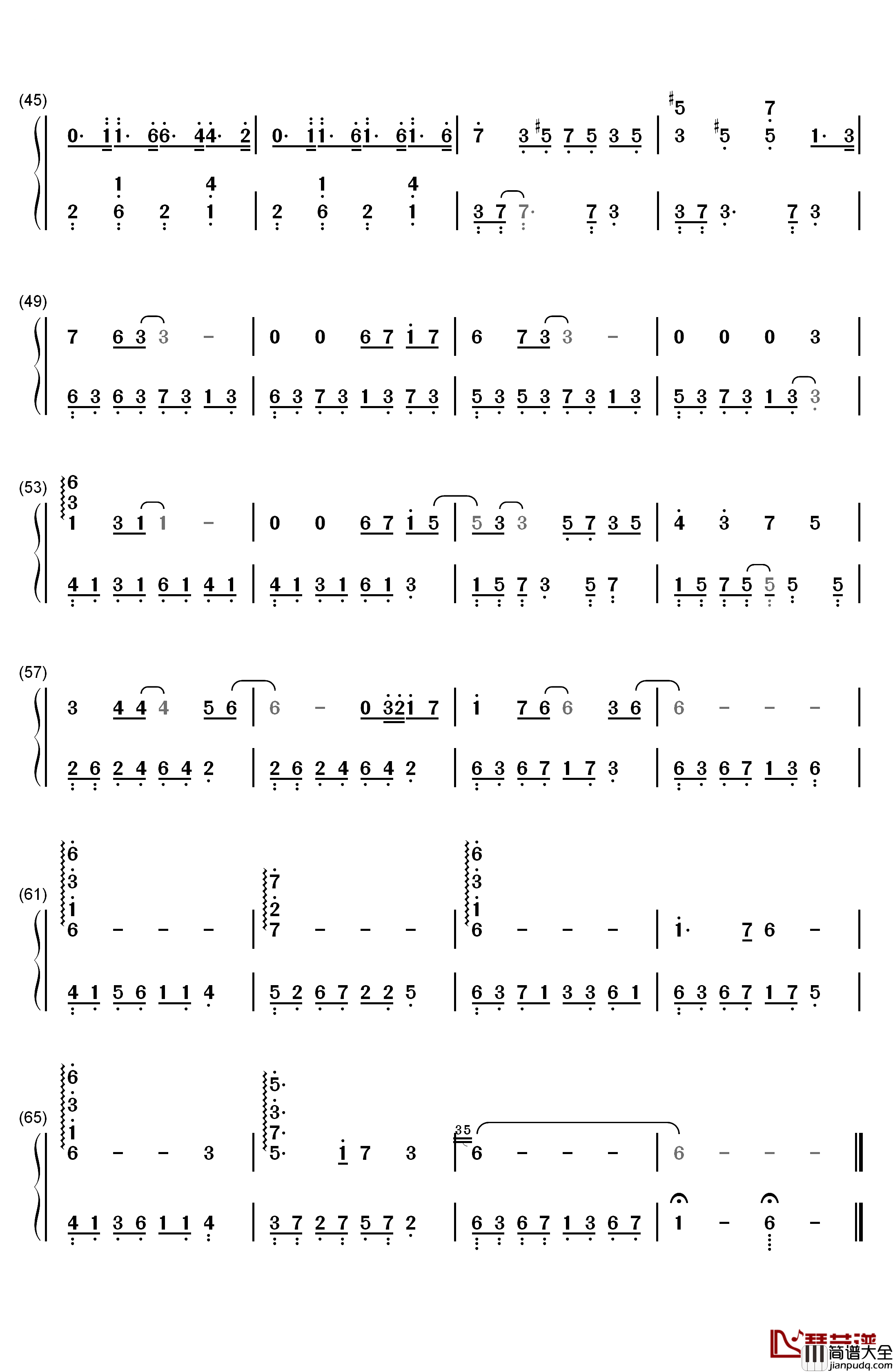 暗恋钢琴简谱_数字双手_石进