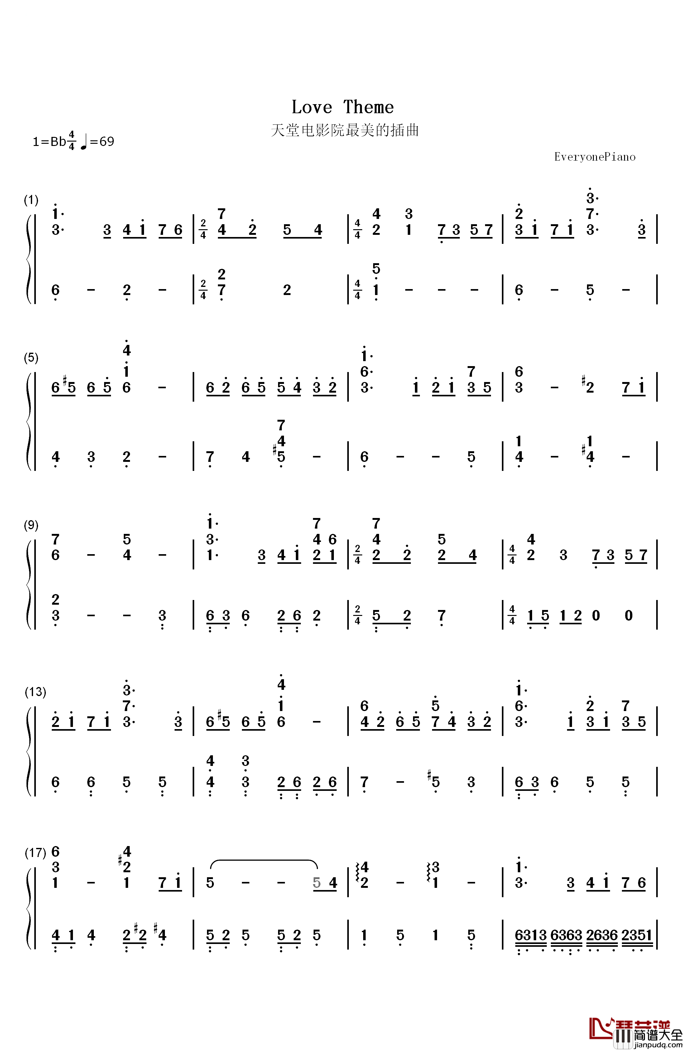 Love_Theme钢琴简谱_数字双手_Ennio_Morricone