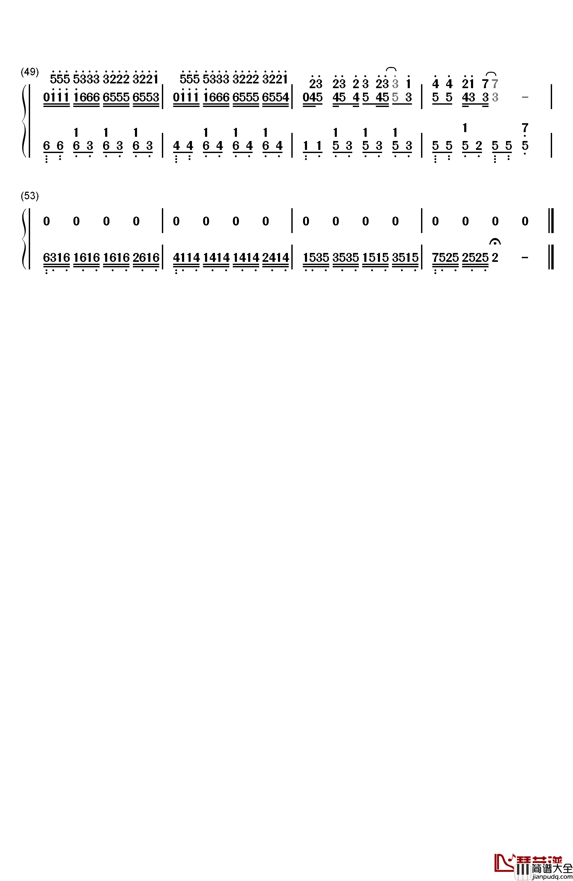 侧脸钢琴简谱_数字双手_于果