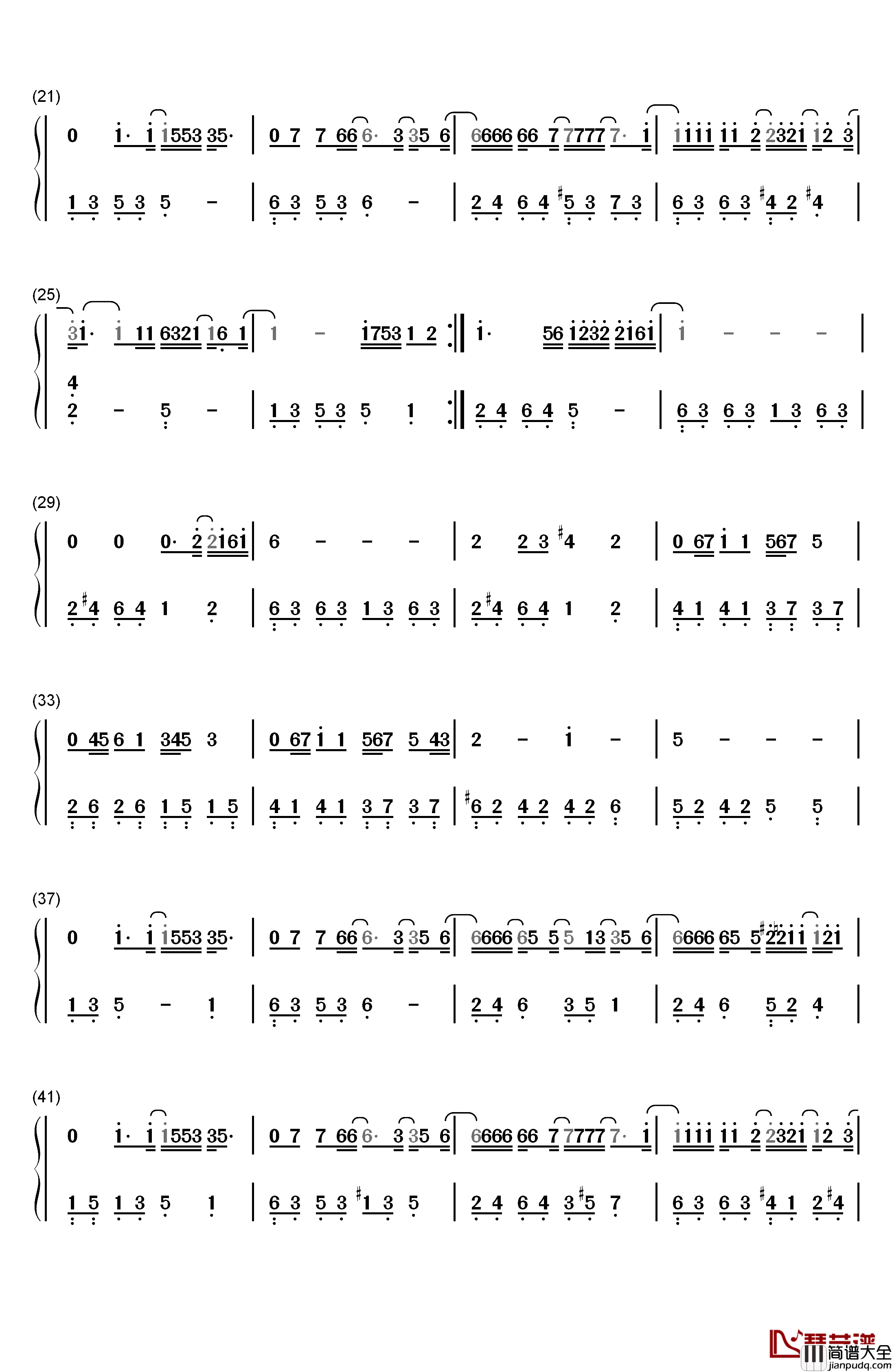 不搭钢琴简谱_数字双手_李荣浩