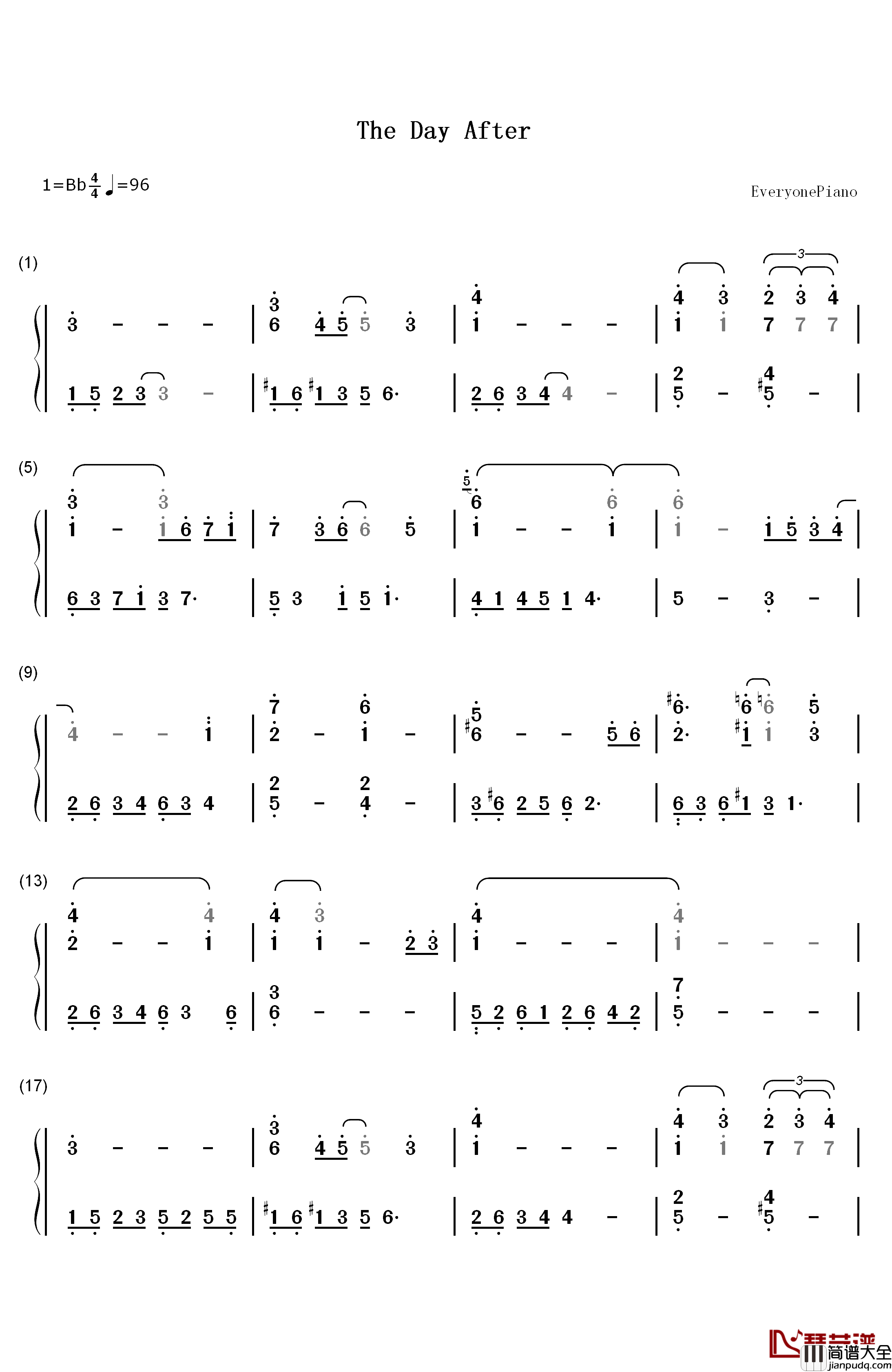 The_Day_After钢琴简谱_数字双手_李闰珉