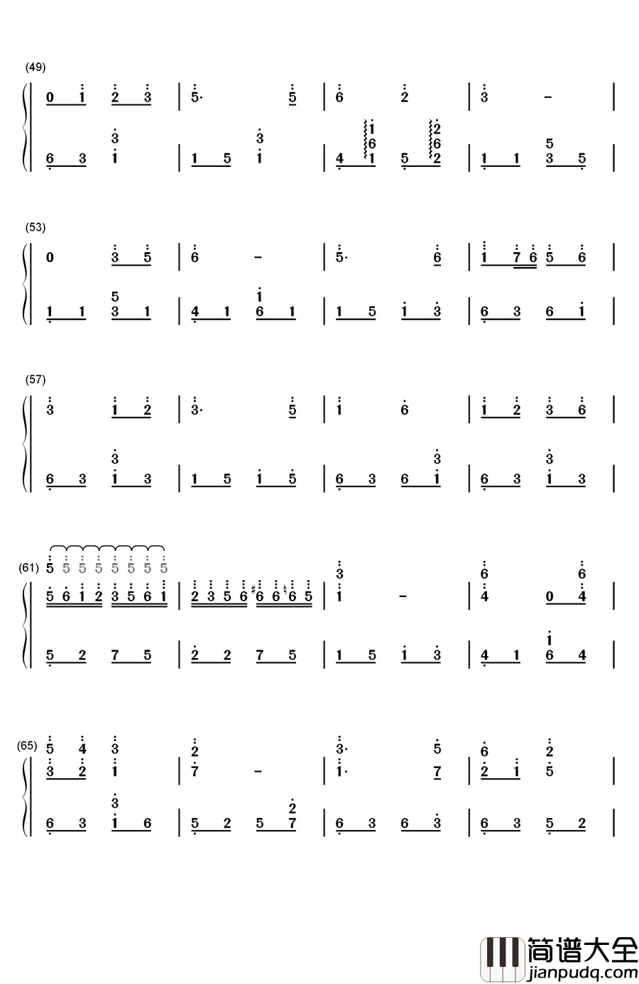 让我们荡起双浆钢琴简谱_数字双手_刘炽