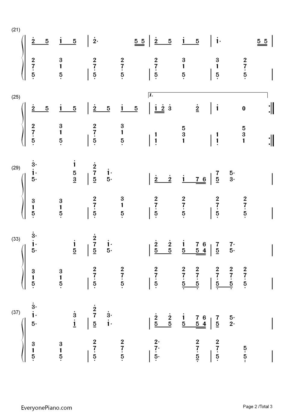 爱我中华钢琴简谱_数字双手_宋祖英