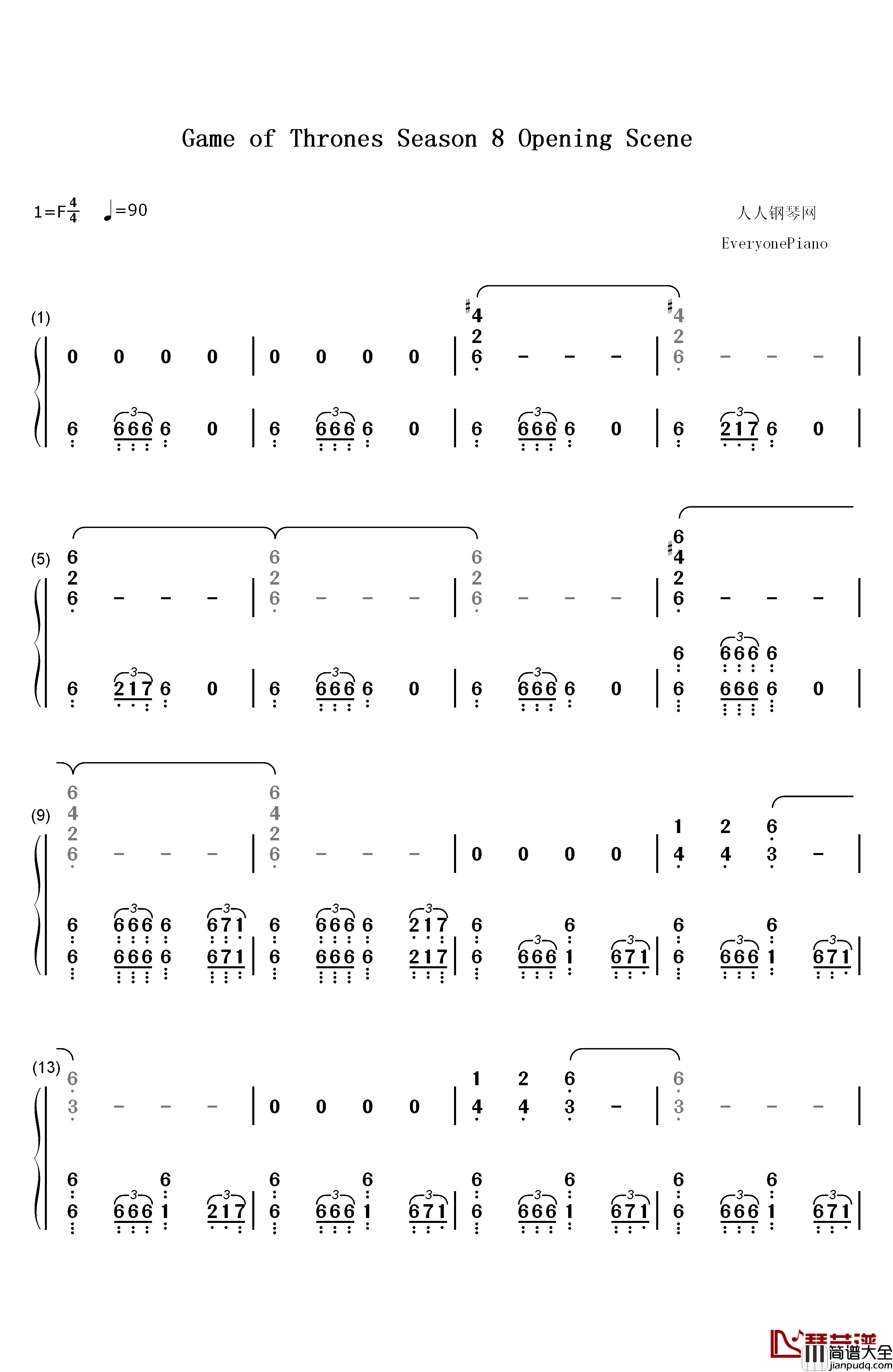 权力的游戏第八季钢琴简谱_数字双手_Ramin_Djawadi