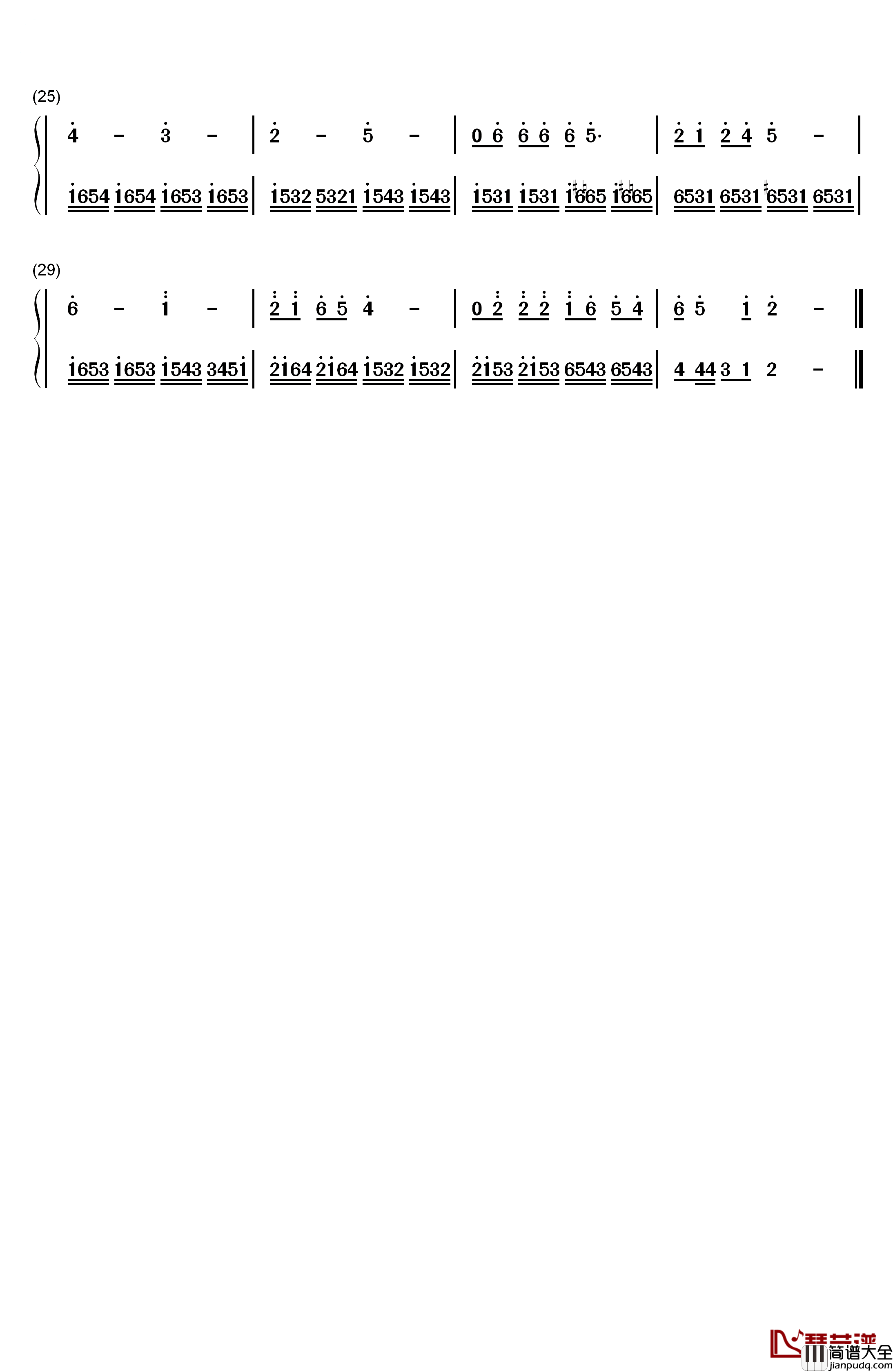 山居秋暝钢琴简谱_数字双手_心然