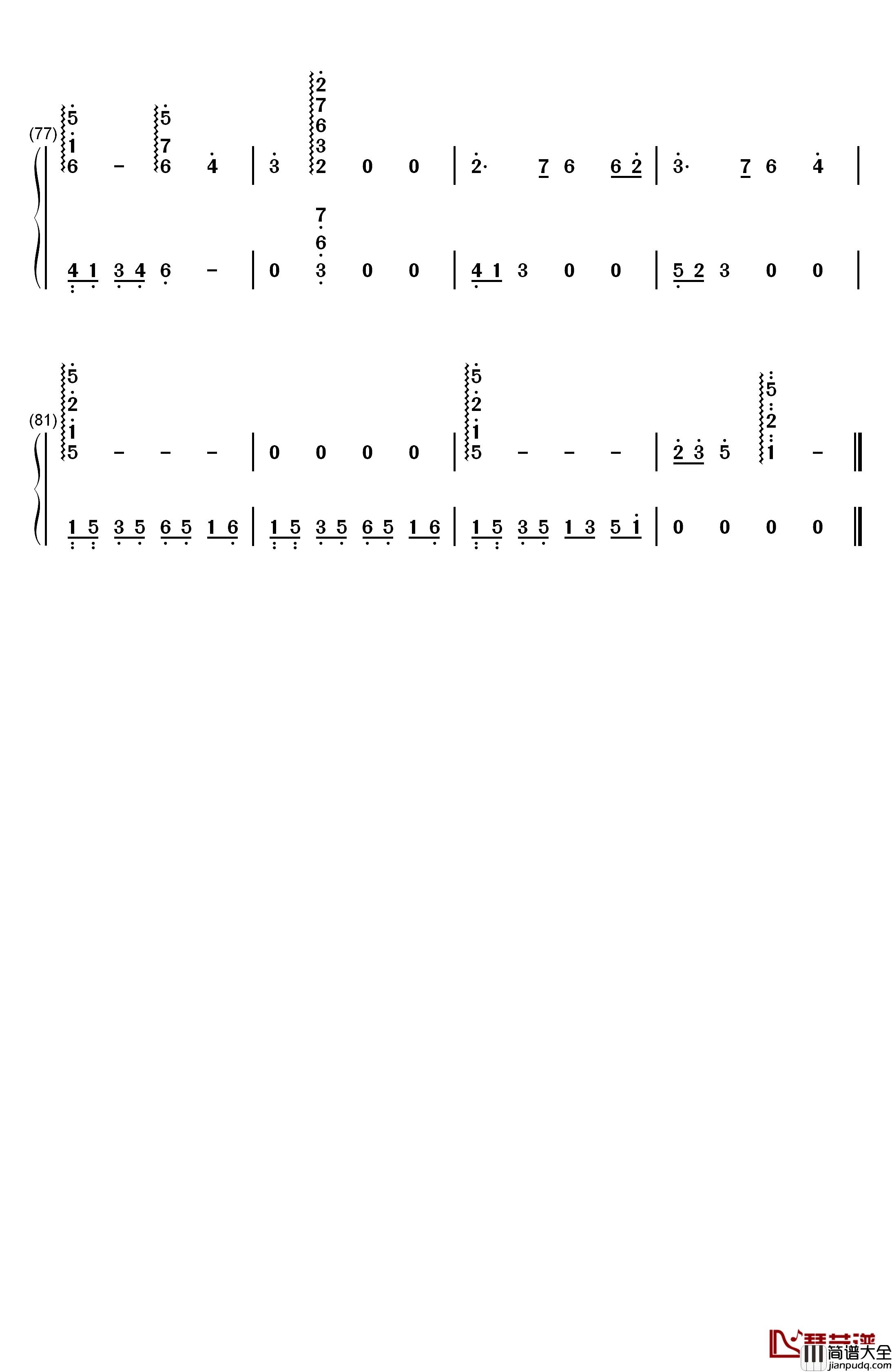 幽灵公主片尾曲钢琴简谱_数字双手_久石让__Joe_Hisaishi_宫崎骏