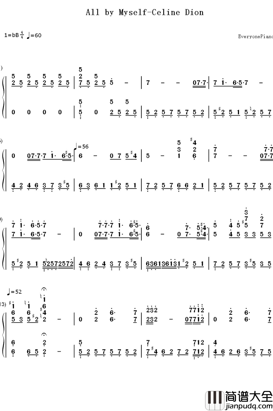 All_by_Myself钢琴简谱_数字双手_Celine_Dion