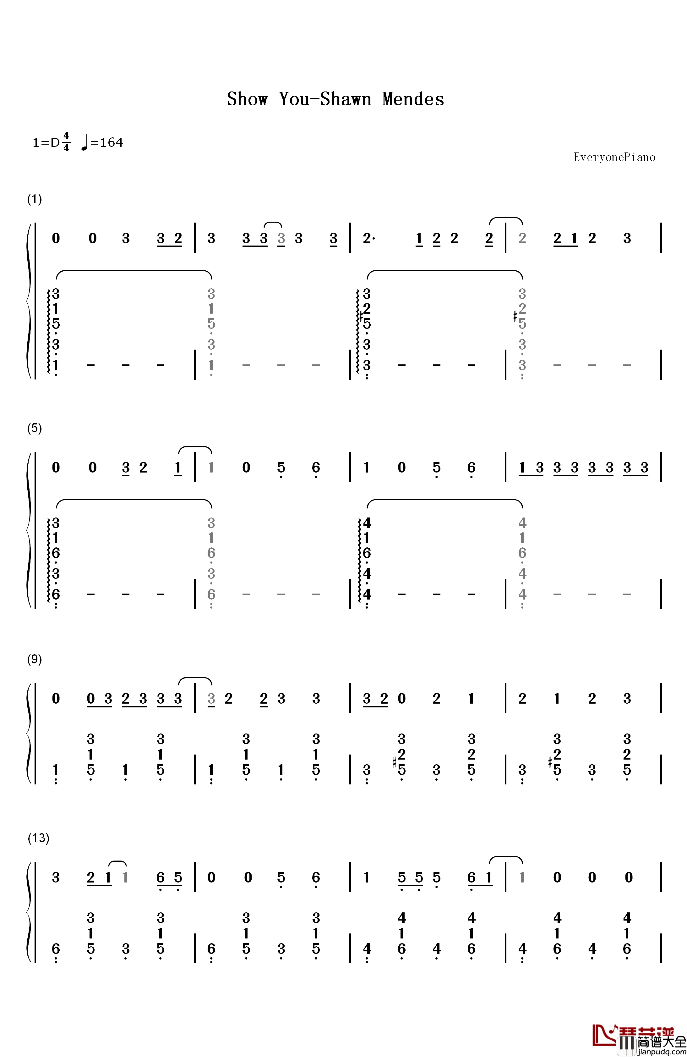 Show_You钢琴简谱_数字双手_Shawn_Mendes