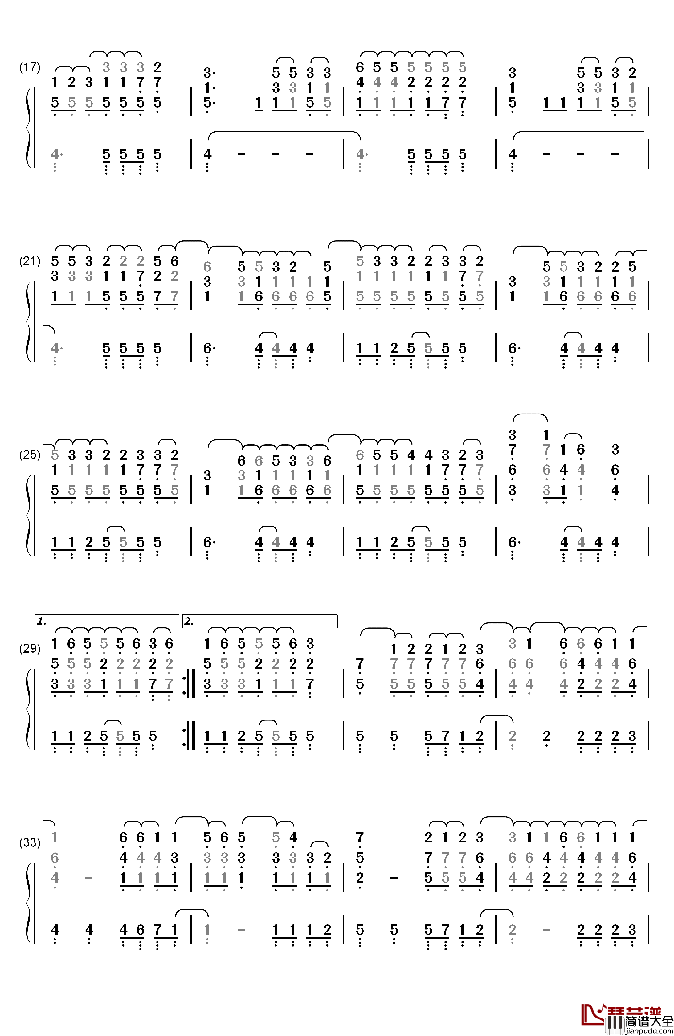 Hello钢琴简谱_数字双手_Kelly_Clarkson