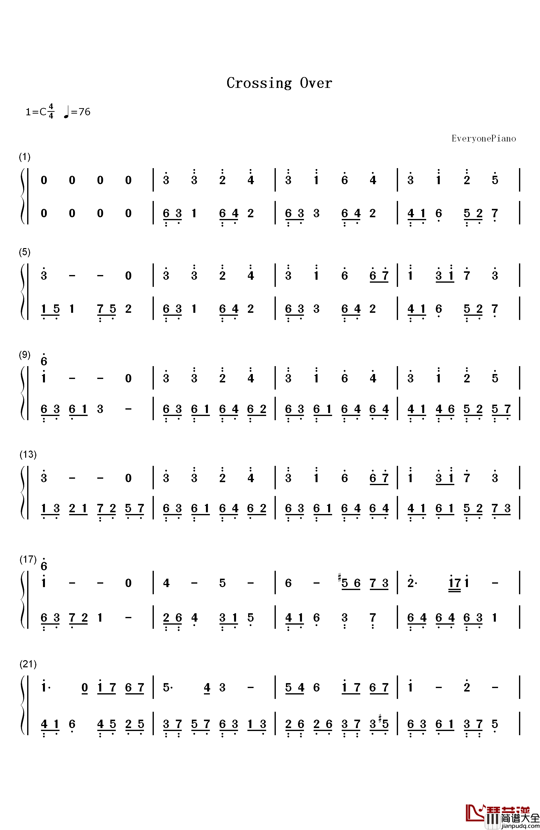 Crossing_Over钢琴简谱_数字双手_神思者
