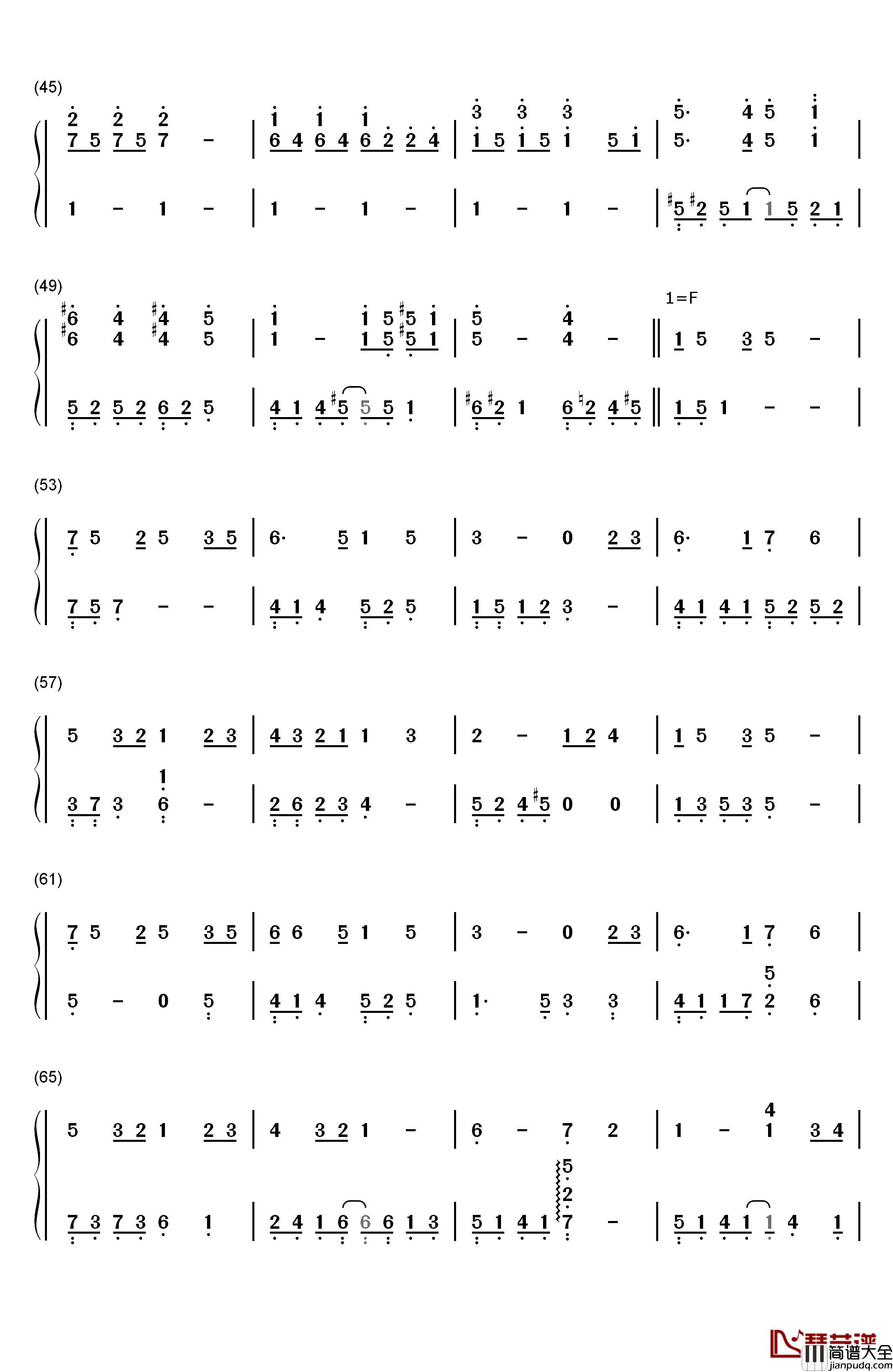 一次就好钢琴简谱_数字双手_杨宗纬
