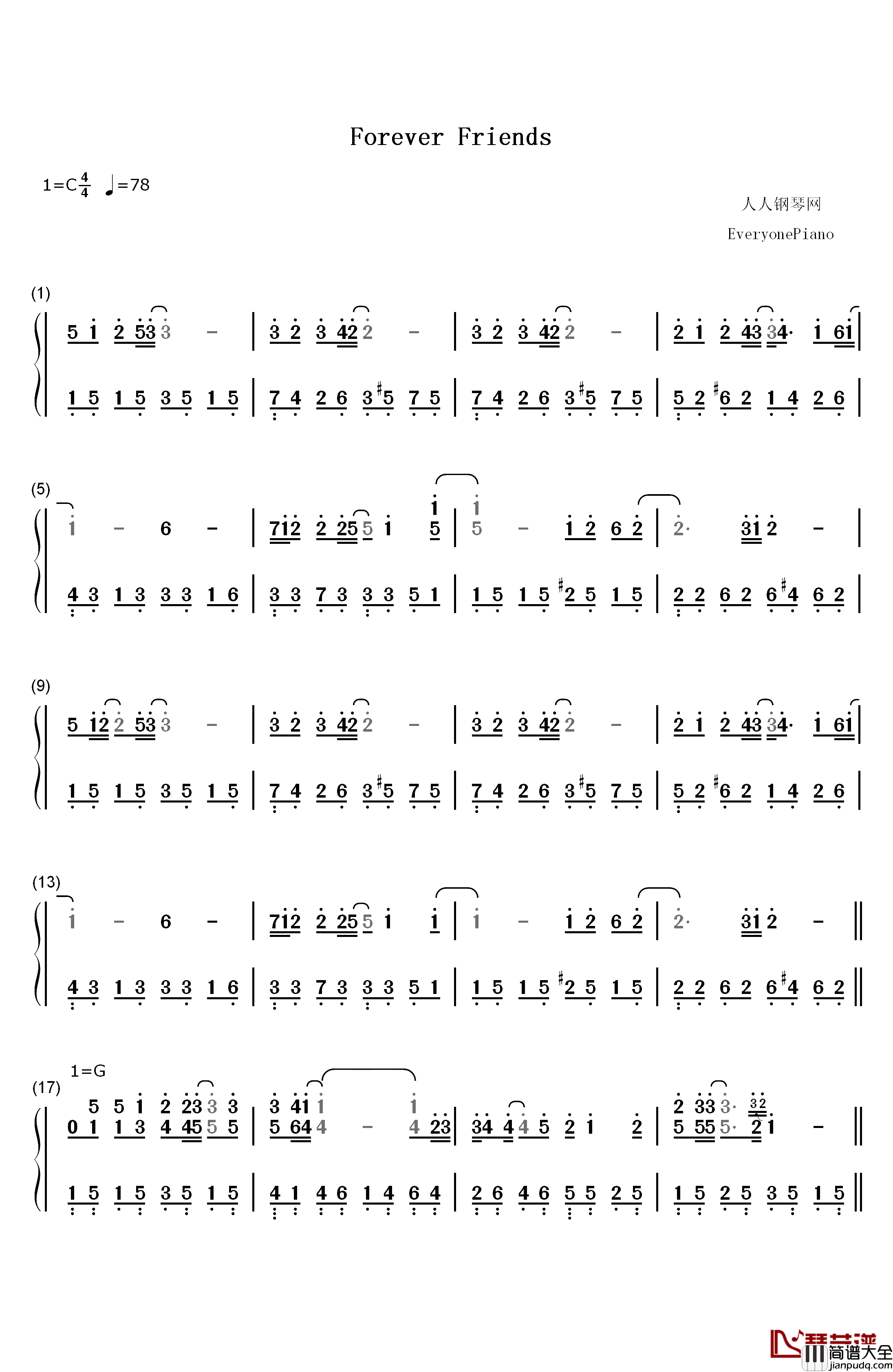 Forever_Friends钢琴简谱_数字双手_DAOKO