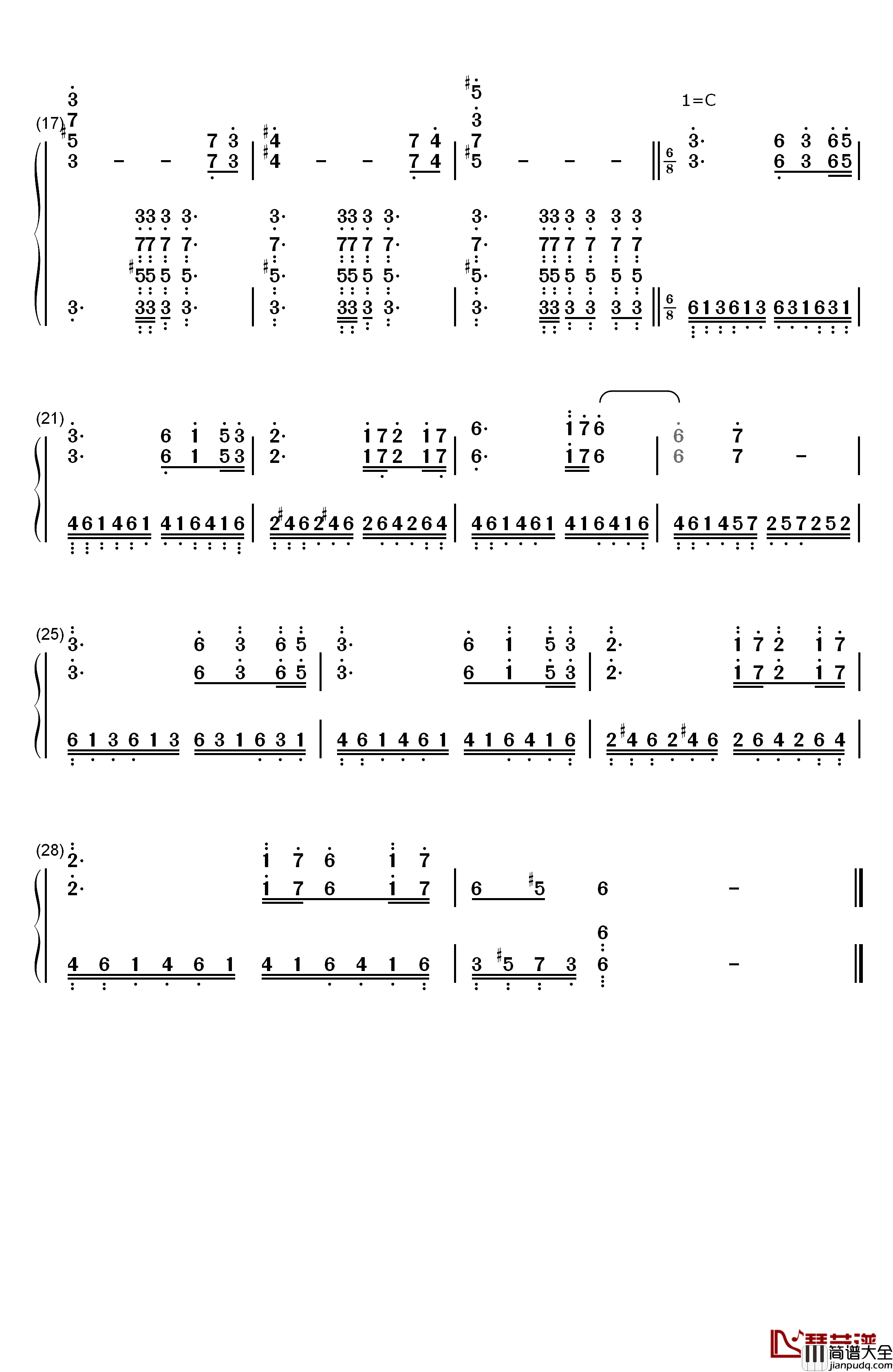 守望先锋BGM钢琴简谱_数字双手_Derek_Duke