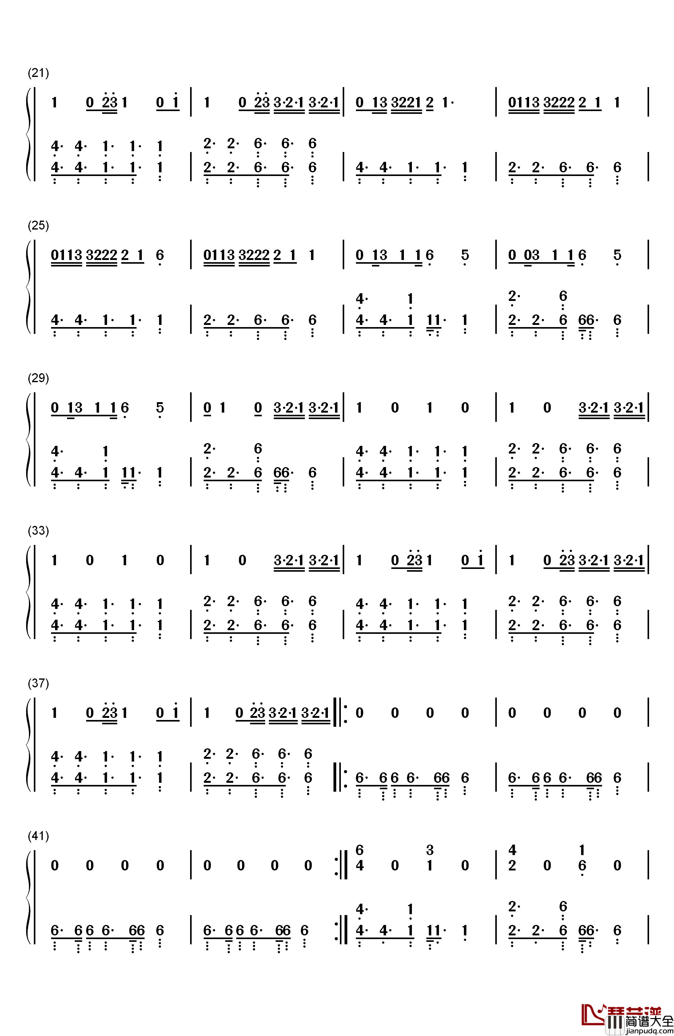 Down钢琴简谱_数字双手_Fifth_Harmony
