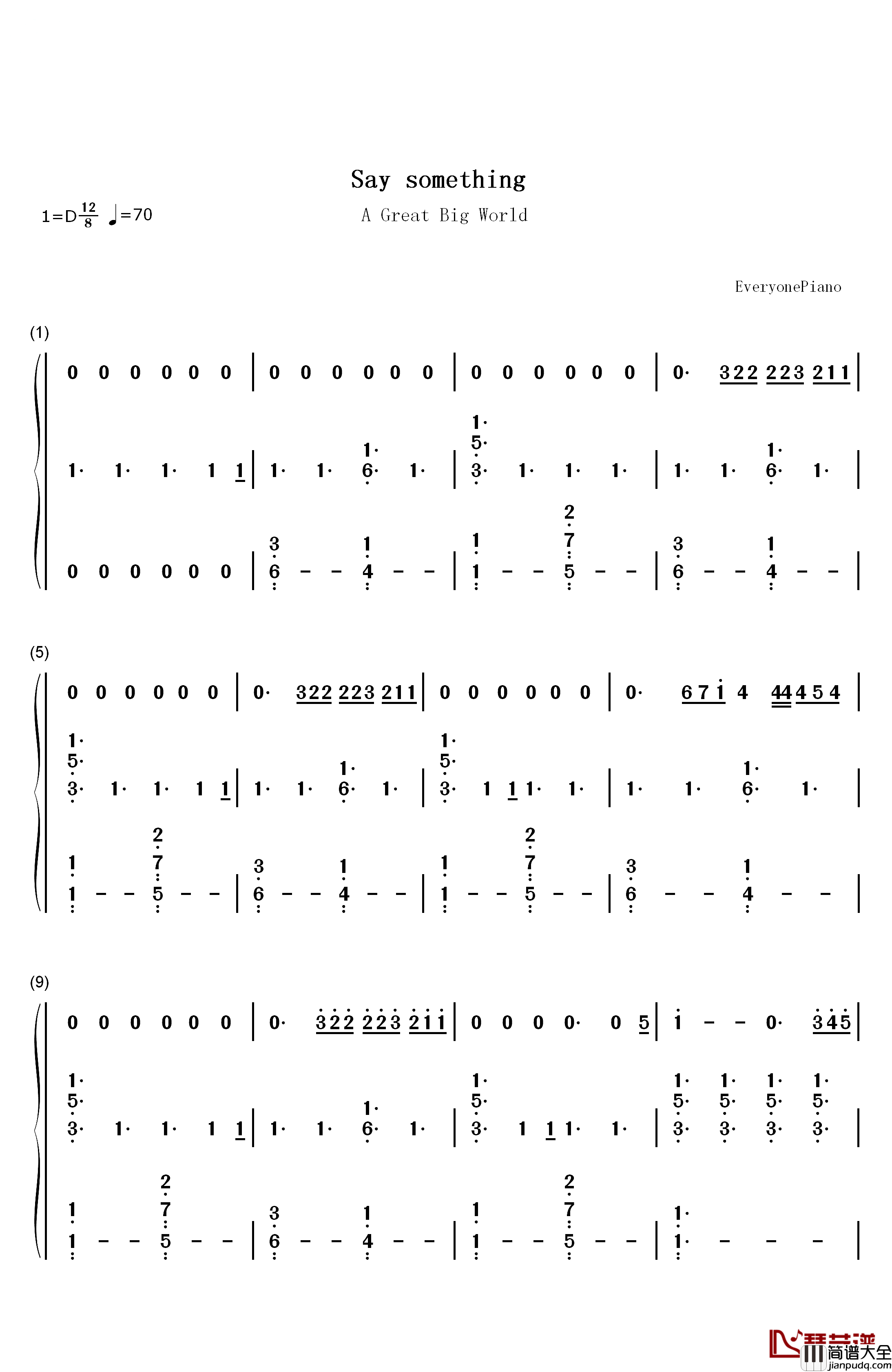 Say_Something完整版钢琴简谱_数字双手_A_Great_Big_World__Christina_Aguilera