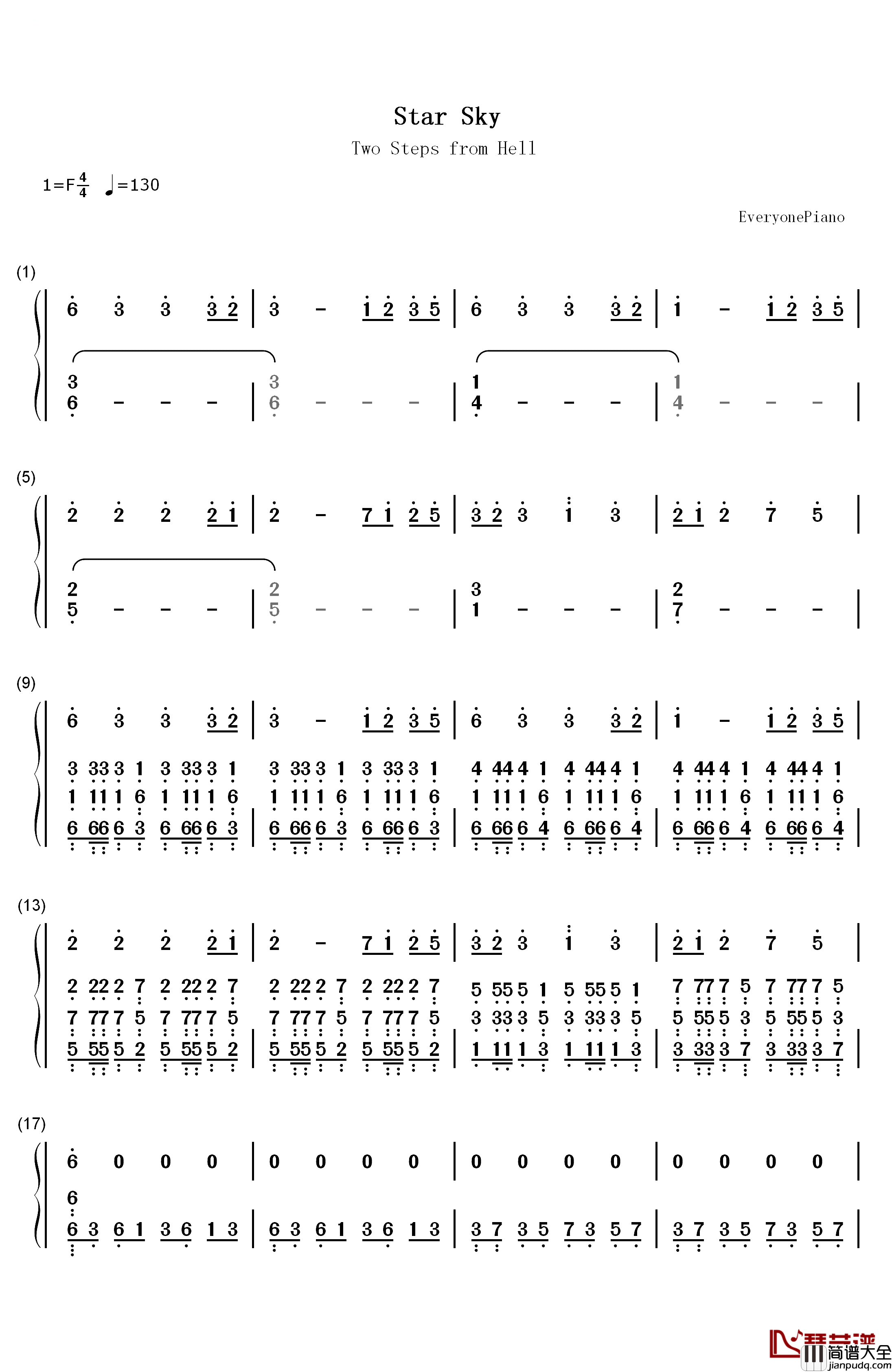 Star_Sky钢琴简谱_数字双手_Two_Steps_from_Hell