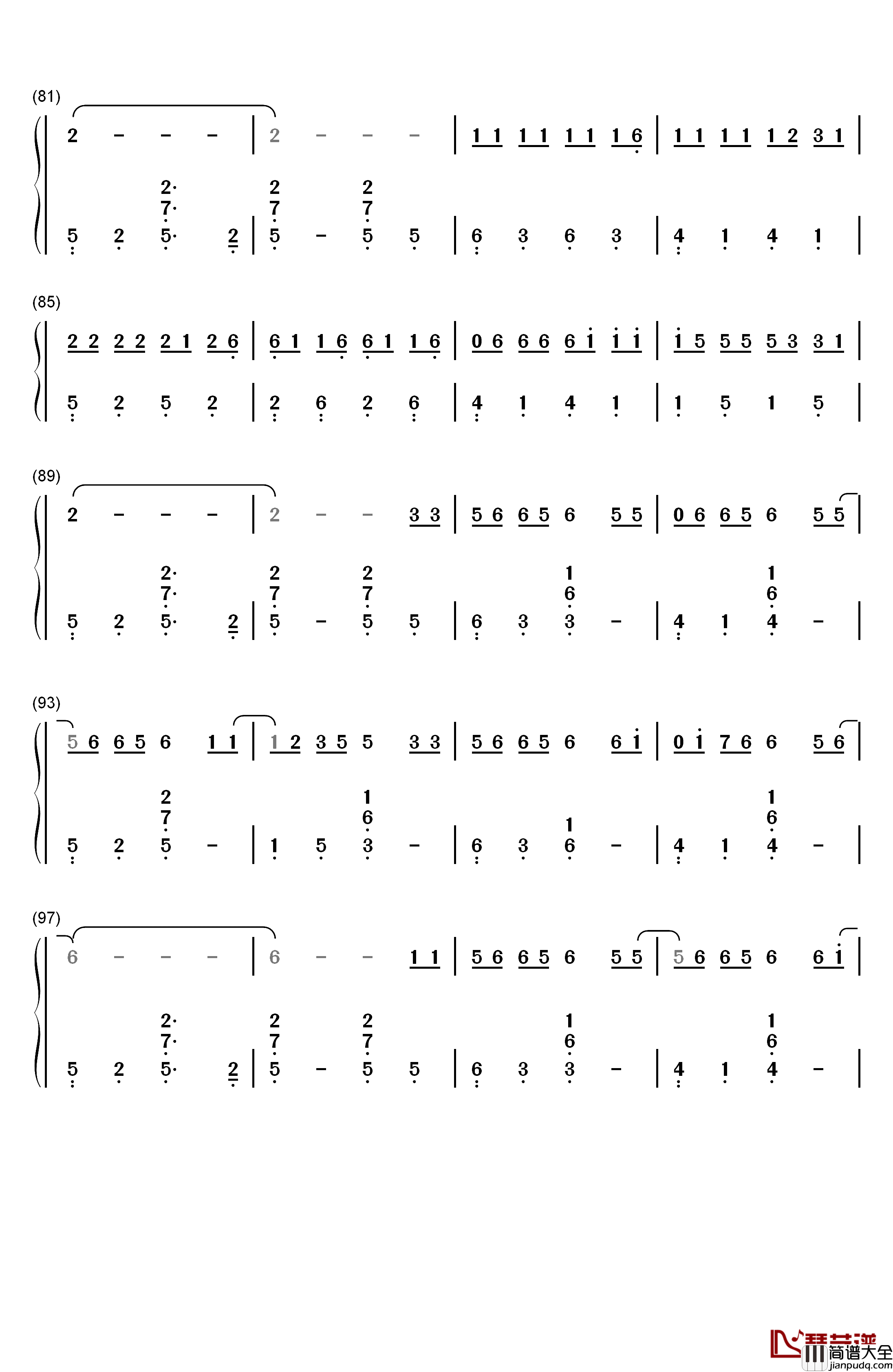 生僻字钢琴简谱_数字双手_陈柯宇