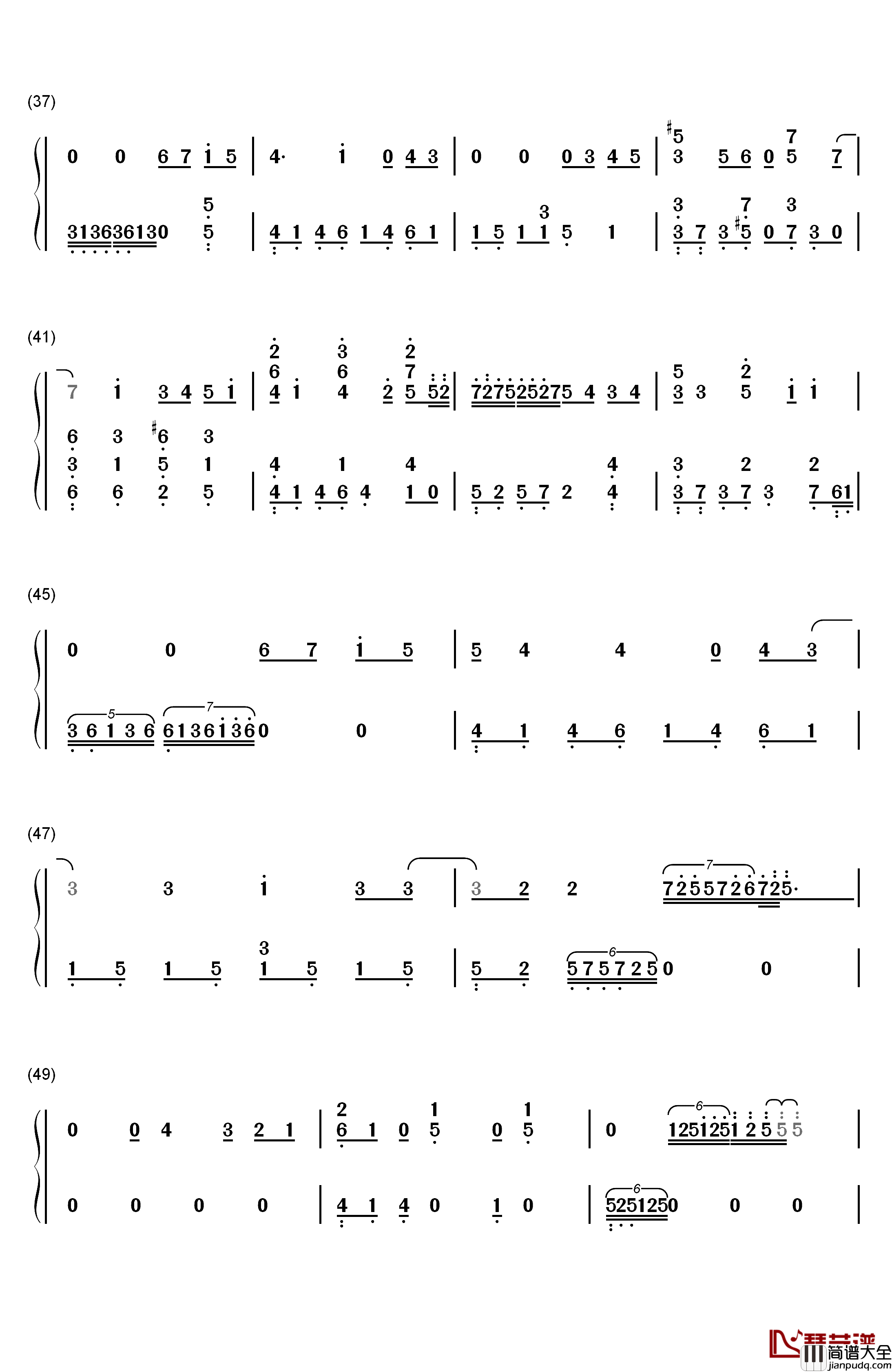 A钢琴简谱_数字双手_Ray
