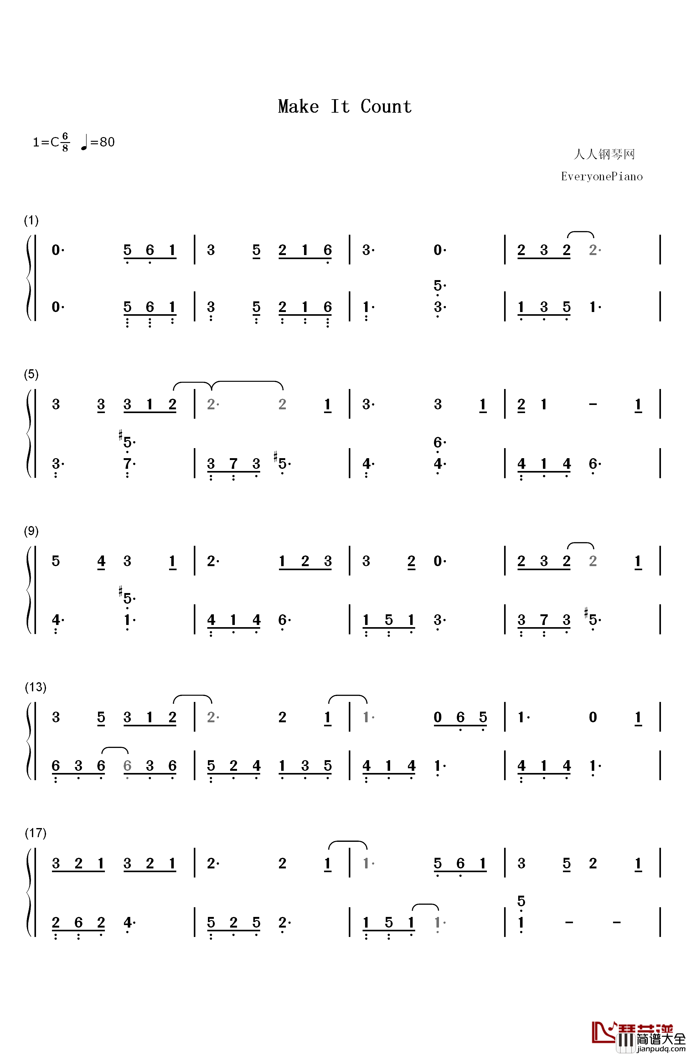 Make_It_Count钢琴简谱_数字双手_Chen
