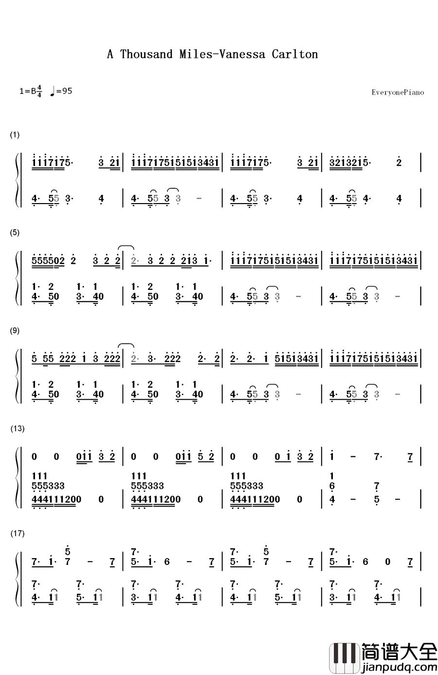 A_Thousand_Miles钢琴简谱_数字双手_Vanessa_Carlton