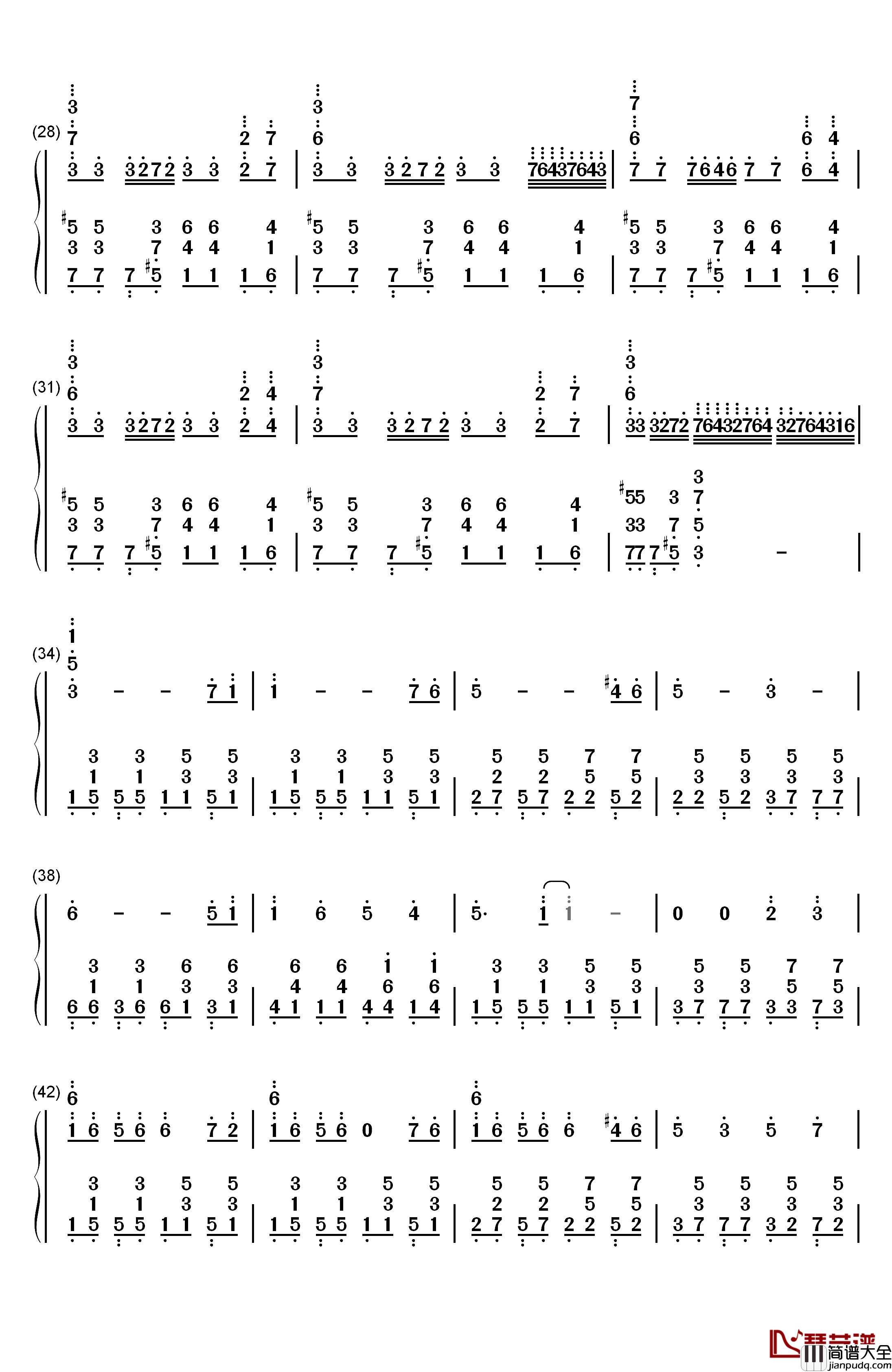 忍者棒棒钢琴简谱_数字双手_竹村桐子