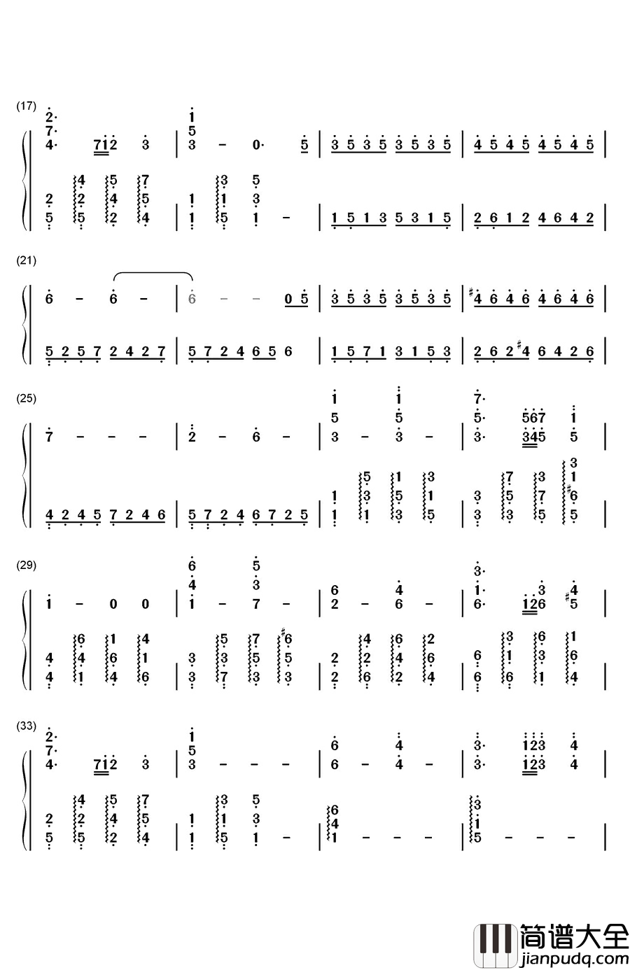飞越彩虹钢琴简谱_数字双手_Nana_Mouskouri