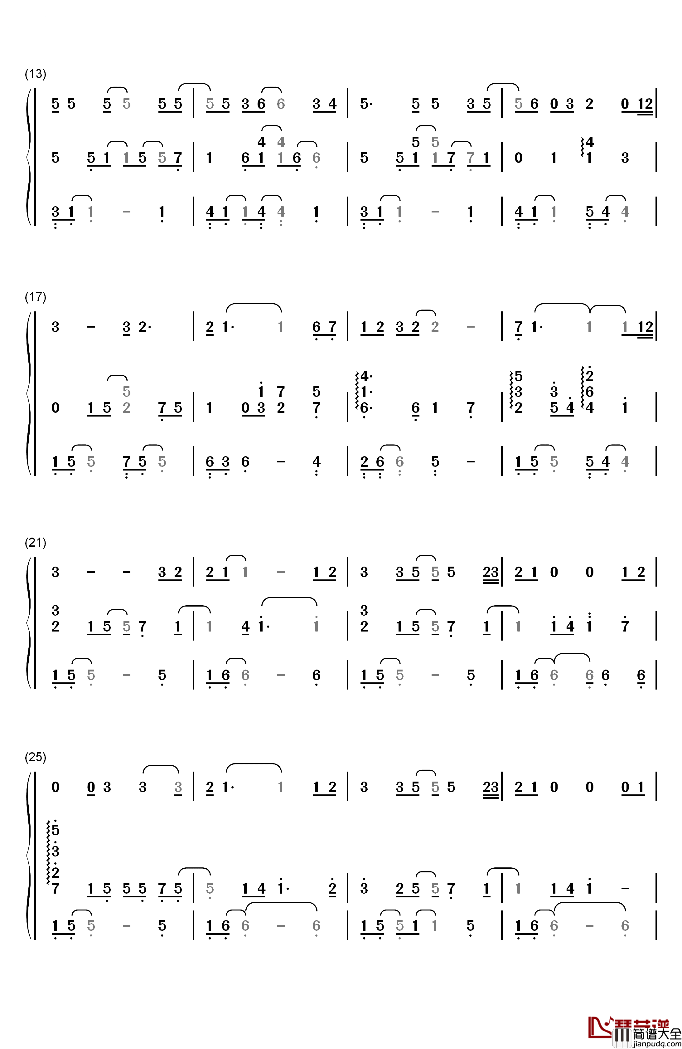 Journey钢琴简谱_数字双手_张韶涵